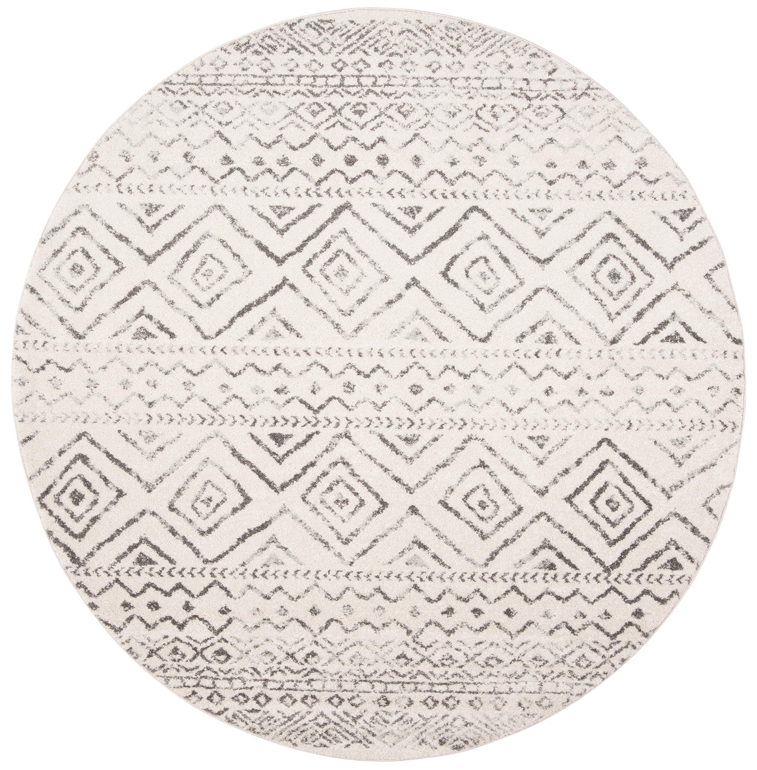 SAFAVIEH Tulum Collection Area Rug - 11' Round, Ivory & Grey, Moroccan Boho Distressed Design, Non-Shedding & Easy to Clean, Ideal for Living Room, Bedroom, Dining Space (TUL267A)