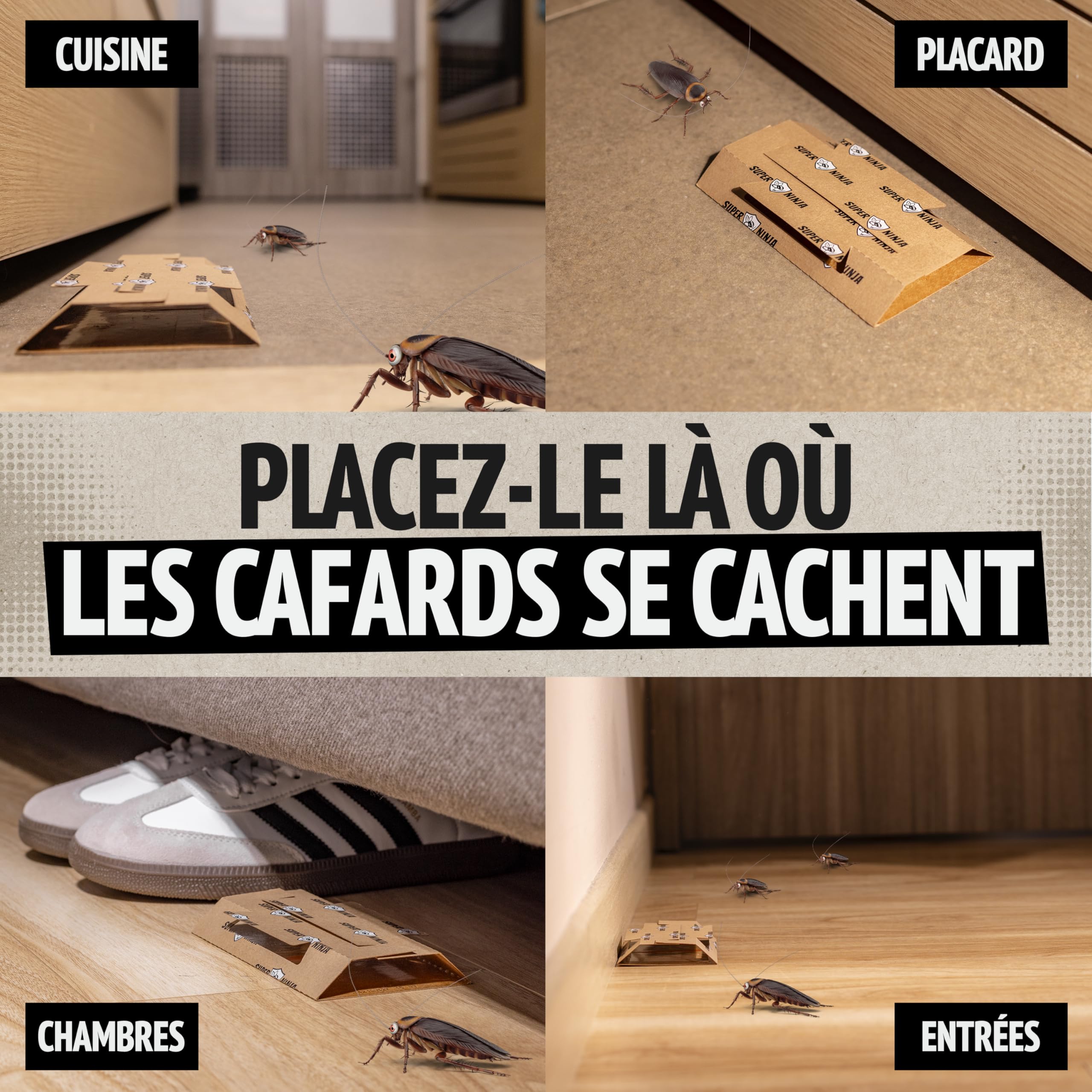 Pièges Cafards Super Ninja 12 Pièges Collants Anti Cafard Non Toxique