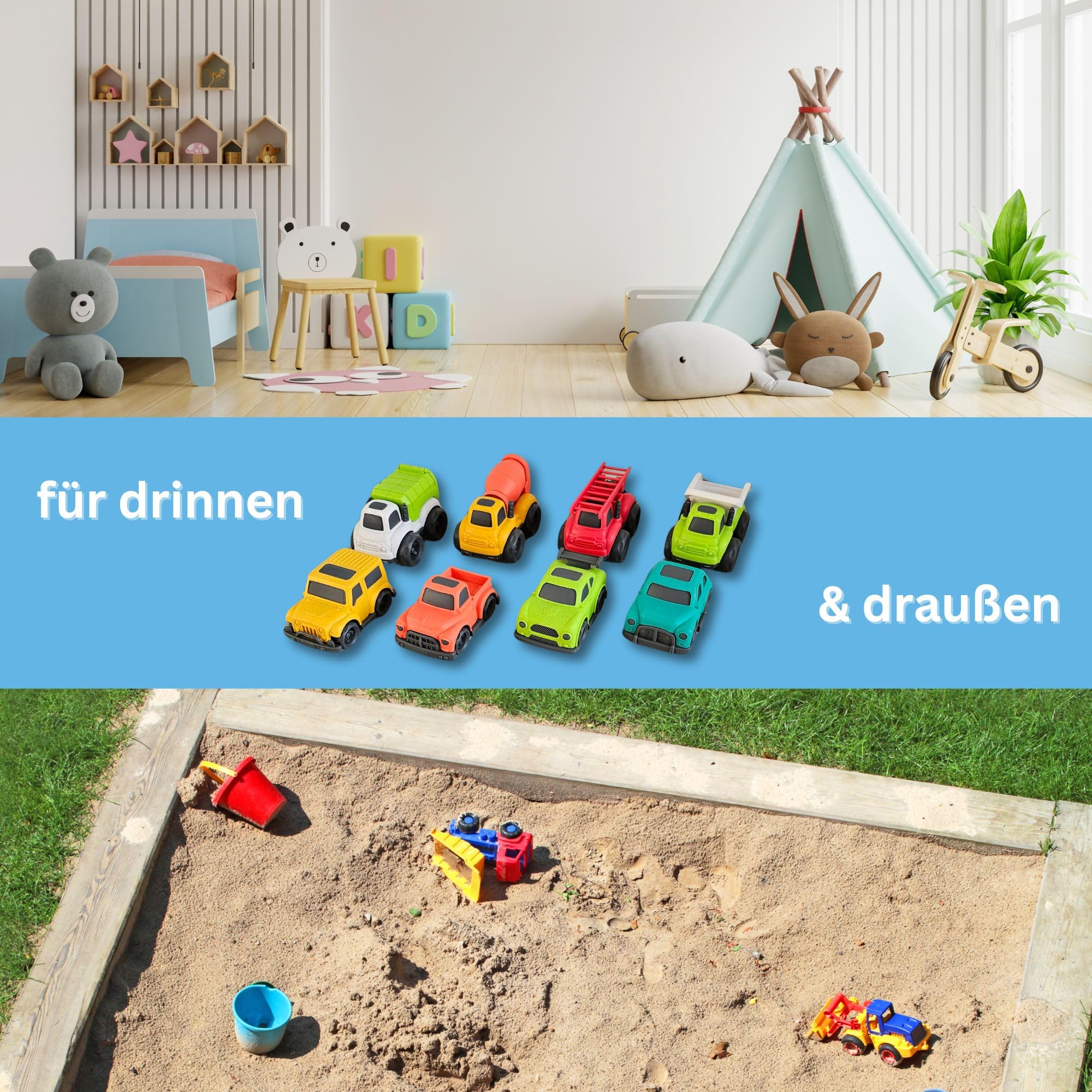 alldoro 69652 Spielzeug Autos - Set 8 Stück, 10,5 x 6,5 x 7 cm, bunt, aus Kunststoff-Weizenstroh-Gemisch, ecofriendly