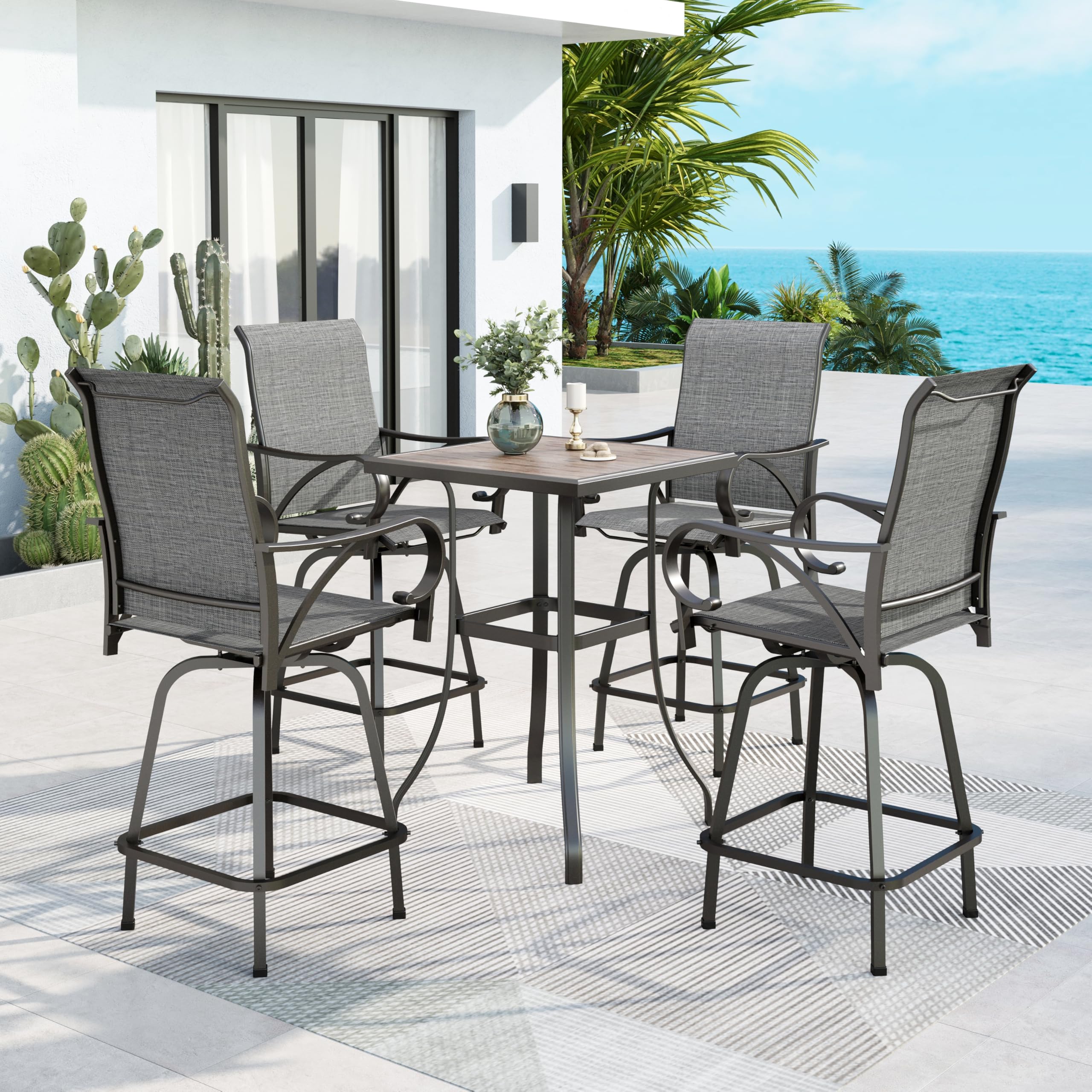 MFSTUDIO 5 Piece Outdoor Swivel Bar Set