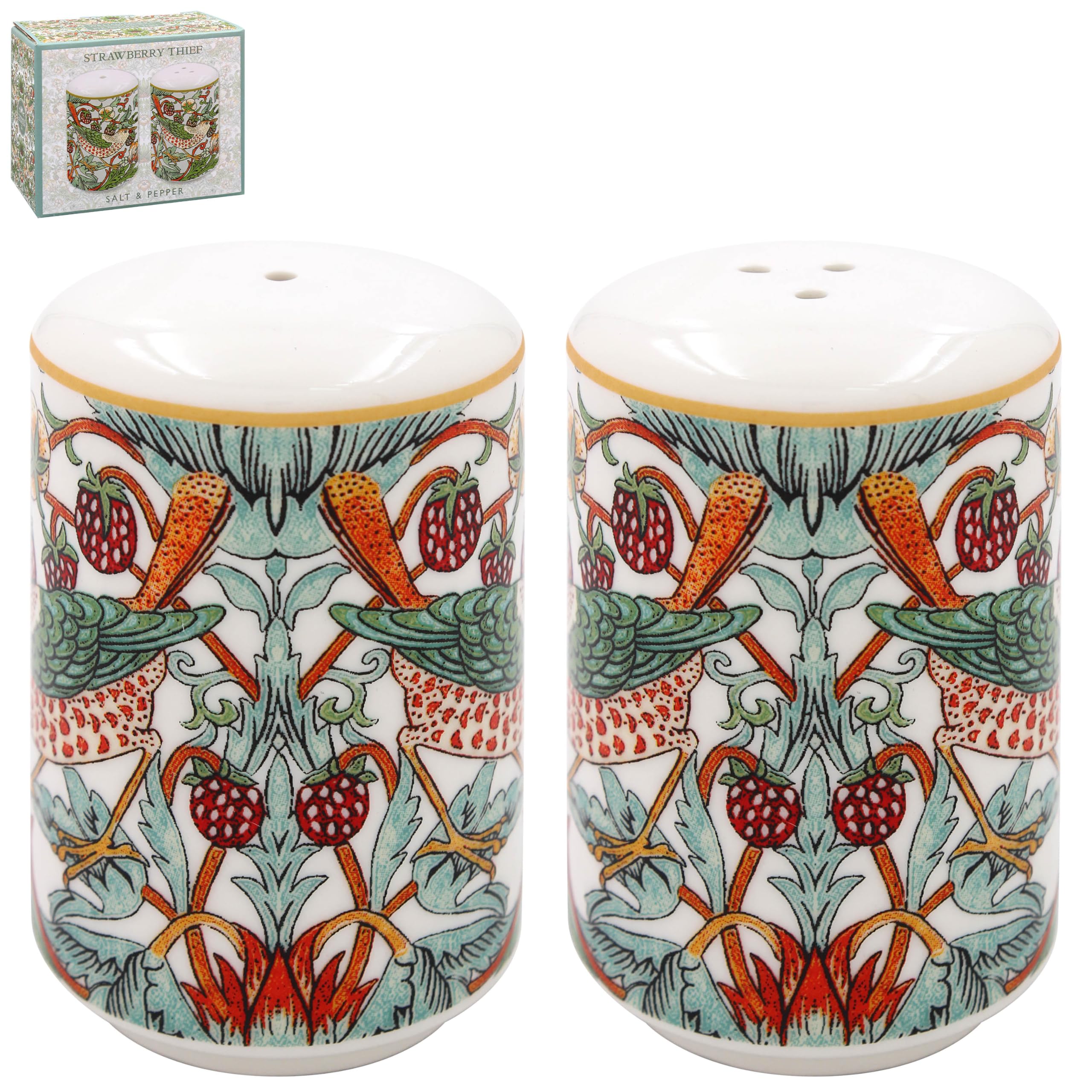The Leonardo Collection William Morris Strawberry Thief Salt and Pepper Shakers for Home & Restaurants | British Designed Salt and Pepper Sets for Kitchen | Durable Pepper and Salt Shaker for Dining