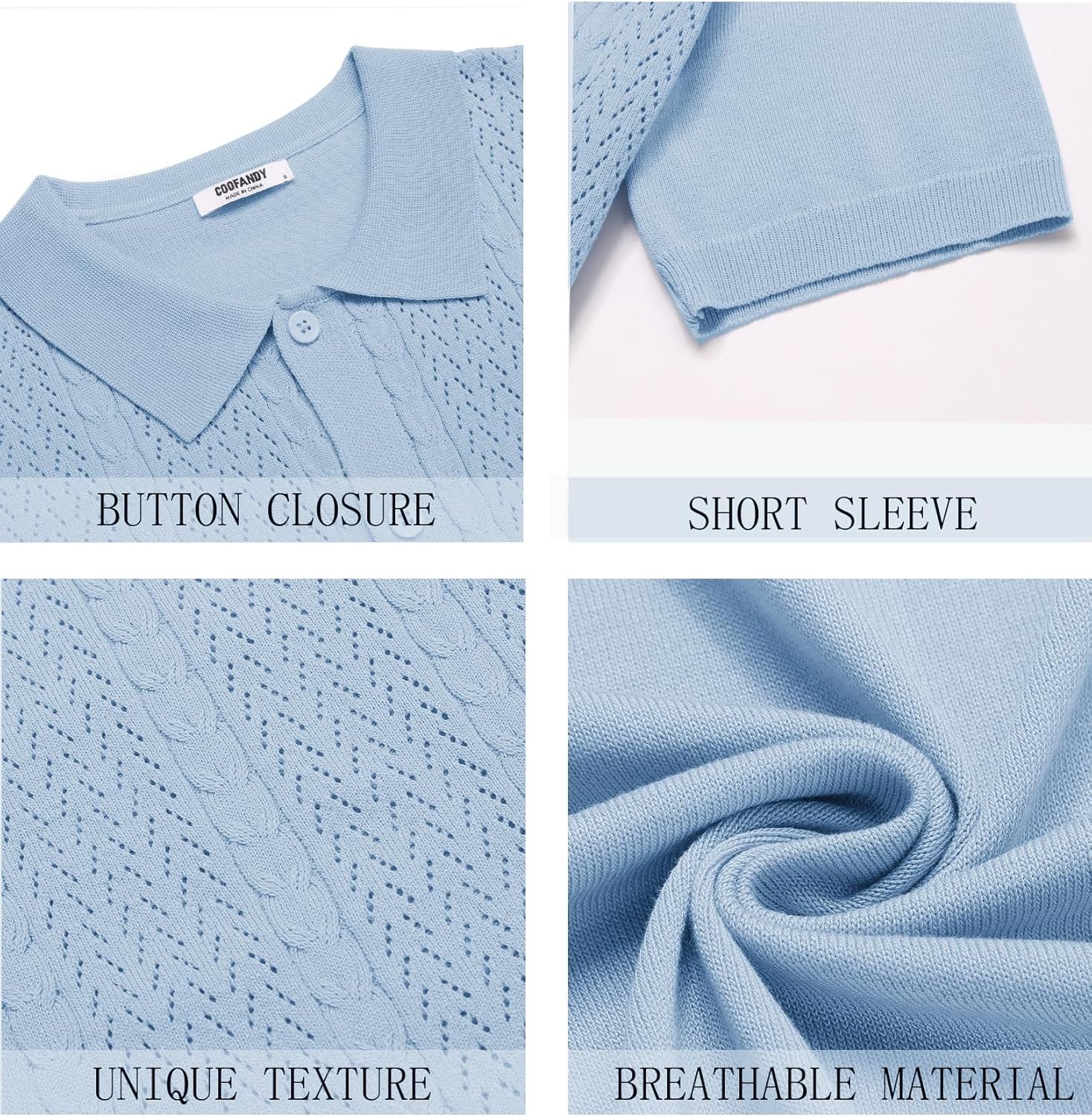 COOFANDY Men's Short Sleeve Knit Button Down Shirts Vintage Polo Shirt Casual Summer Beach Tops - Image 5