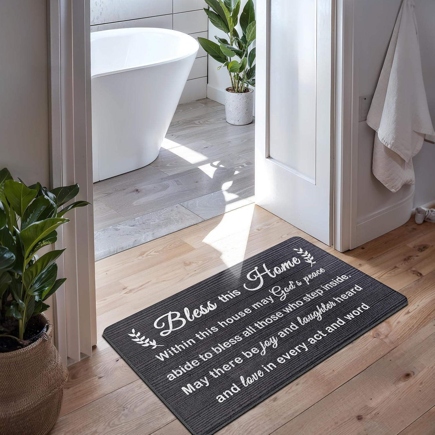 Bless This Home Decorative Indoor Outdoor Doormat，House Warming Gifts Front Door Mat 17x30 Inch，Religious Decoration Welcome Mat - for Home Entrance, Outside Entry, Yard, Floor, Patio