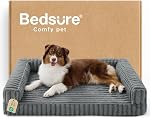 Bedsure Large Dog Bed, Orthopedic Waterproof Memory Foam Pet Bed for Large Dogs, Egg-Crate Foam Large Dog Couch with Sides, Washable Removable Faux Fur & Corduroy Cover, Non-Slip Bottom, Grey 35"