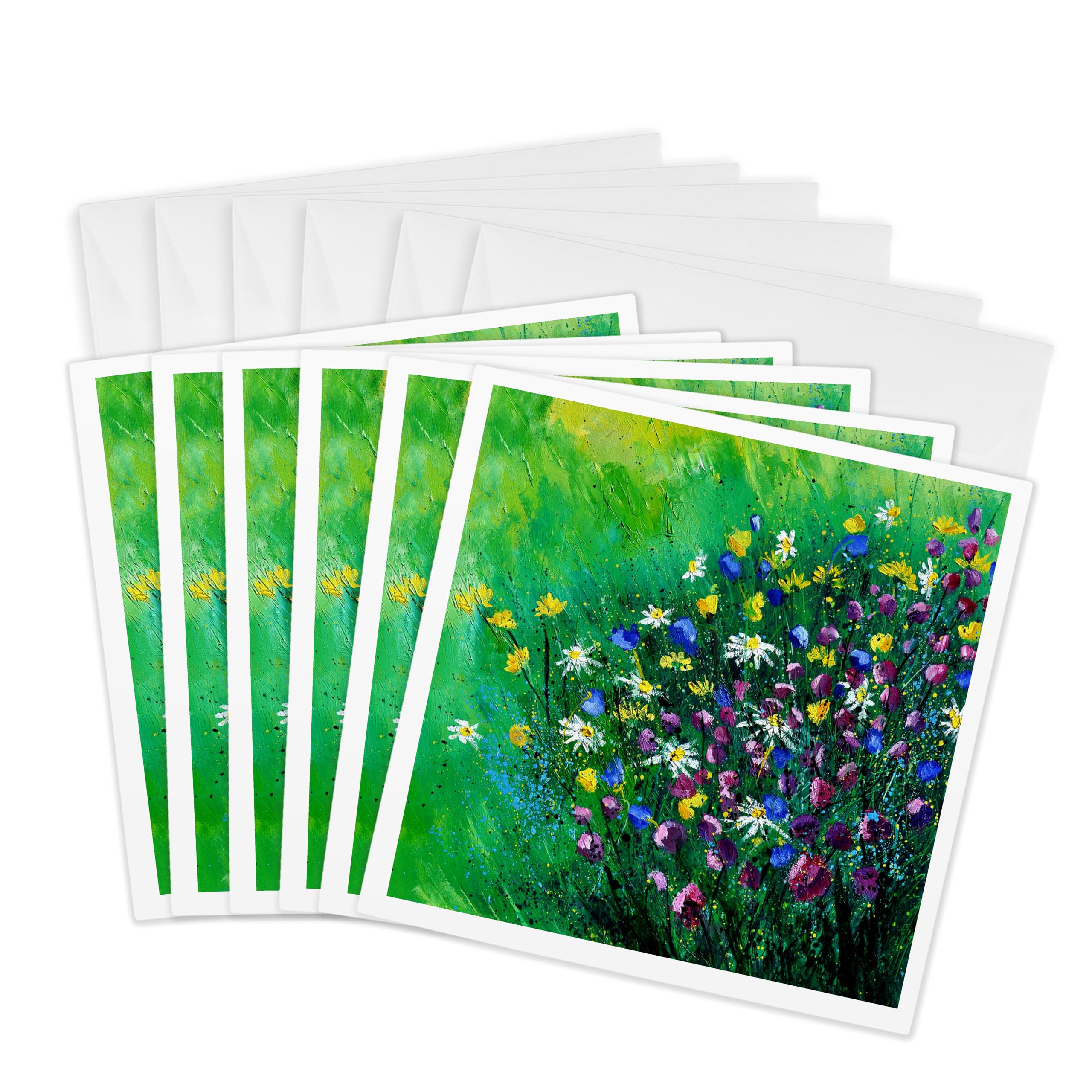 3dRose gc_21115_1 6 x 6-Inch "Blooming Wild Flowers" Greeting Card (Pack of 6)