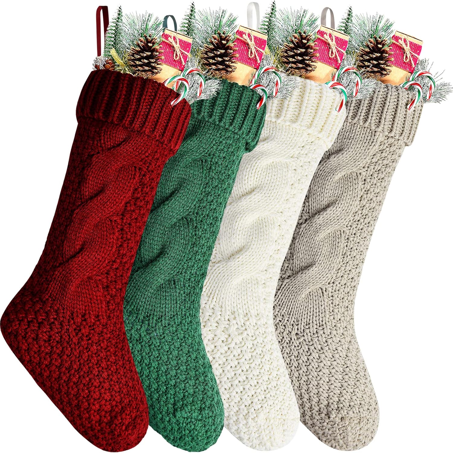 Christmas Stockings Bulk, 18 Inch Burgundy, Ivory, Green Christmas Stocking In Bulk