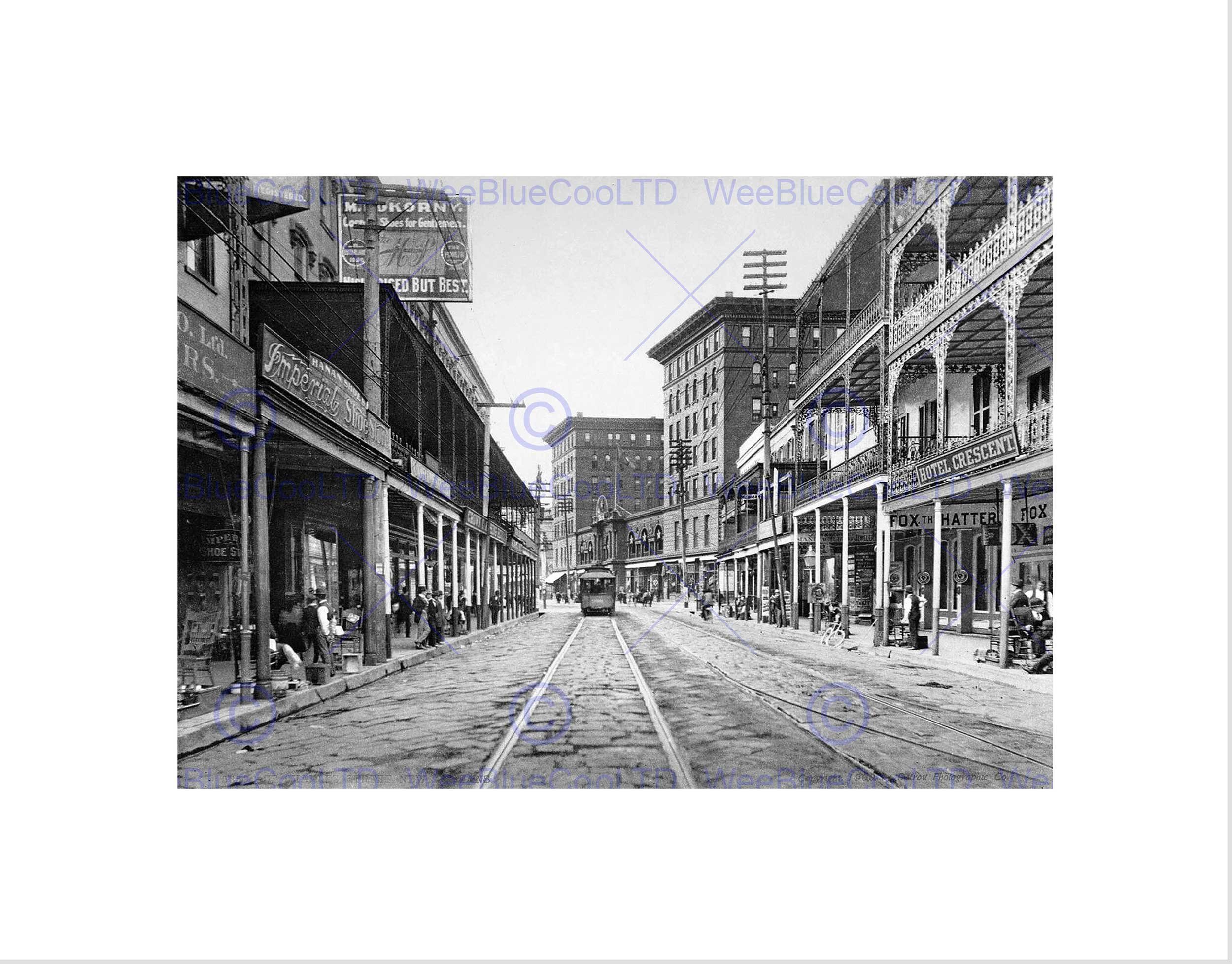 Wee Blue Coo St Charles Street New Orleans 1900 Old Bw Black Framed Art Print Picture B12X973
