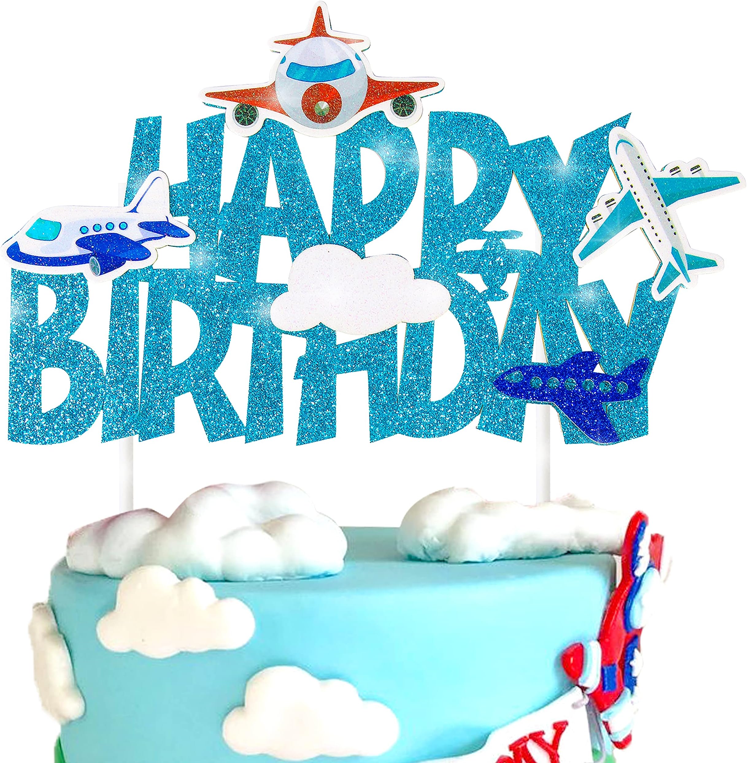 Airplane Cake Topper,Airplane Birthday Party Supplies, Airplane Happy Birthday Cake Topper Aircraft Party Supplies for Kids Plane Theme Party Baby Shower