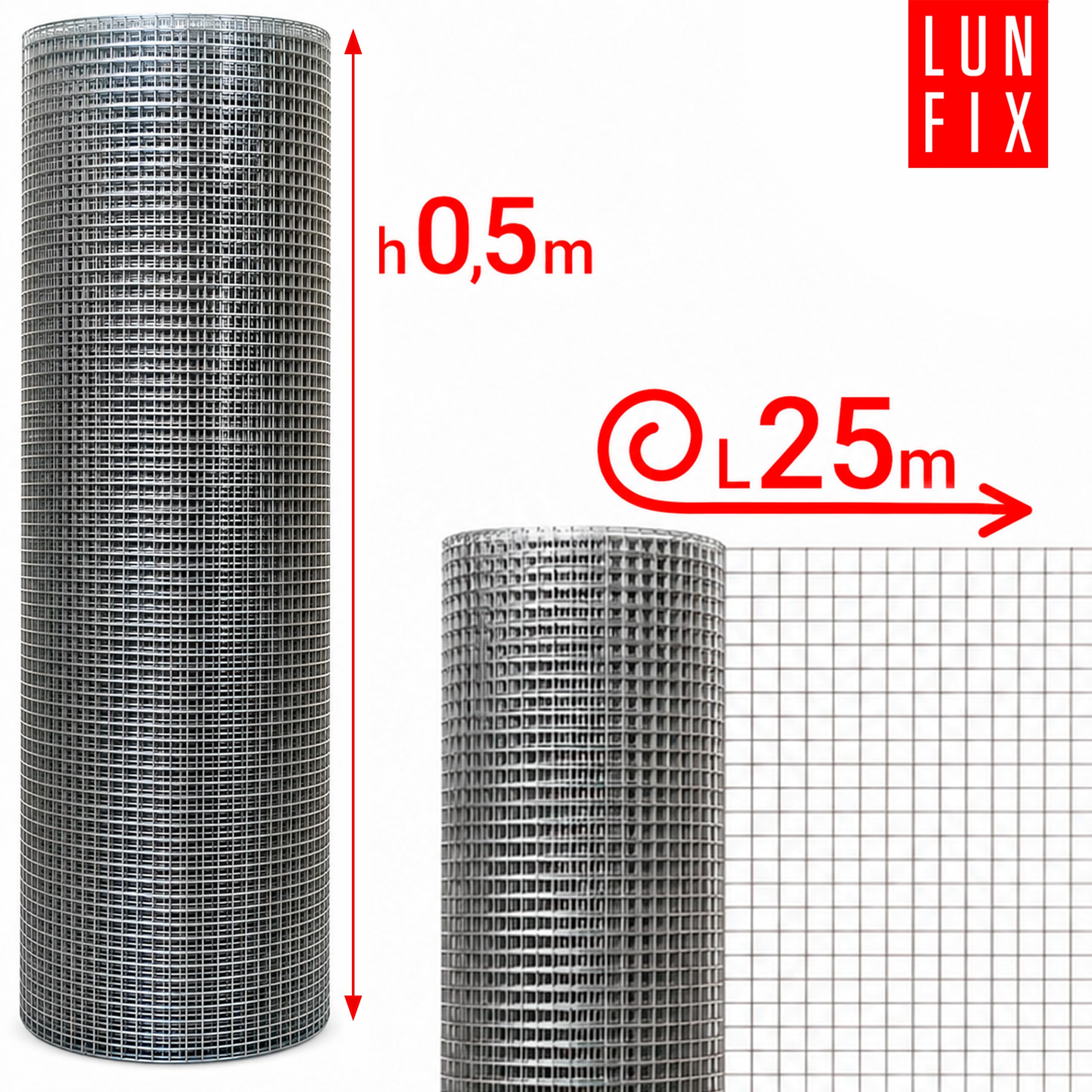 Siatka druciana o drobnych, 0,5 x 25 m, 6 x 6 mm, 50 x 2500 cm, 0,6 mm