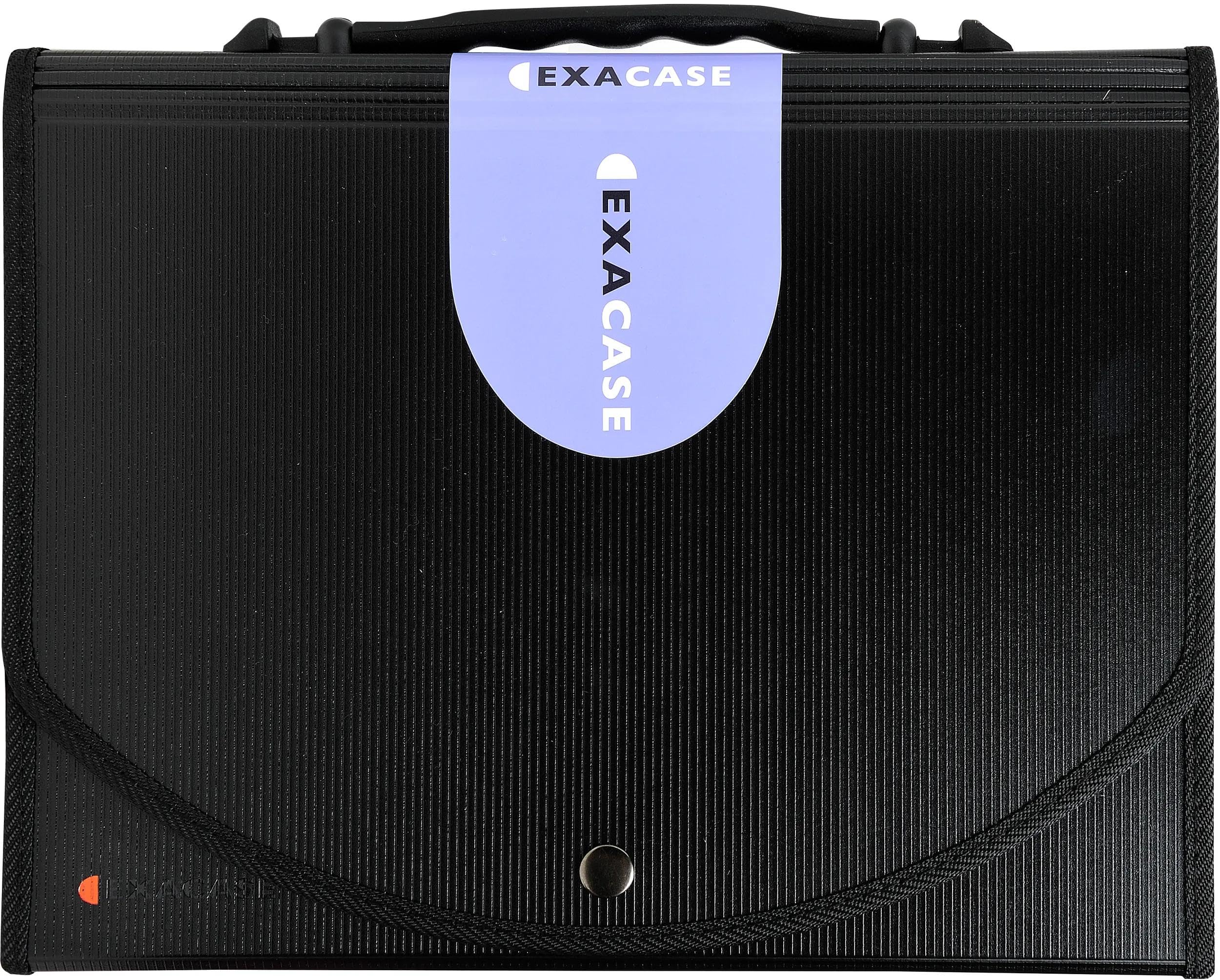 Exacompta - Réf. 55934E - Carton de 5 trieurs valisette avec poignée Exacase - dos extensible - en PP - fermeture par bouton pression - 13 compartiments avec onglets personnalisables - couleur noir