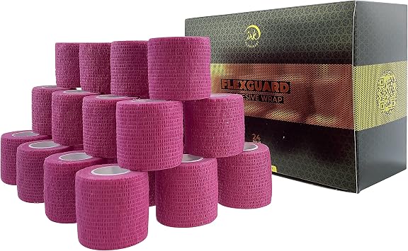 24-Pack 2 x 15 FT Disposable Cohesive Bandage Tattoo Grip Tape Wrap Elastic Self Adherent Breathable Wrap for Pets, Athletic Bandage for Sports, Injuries Ankle, Knee & Wrist & PMU Pink