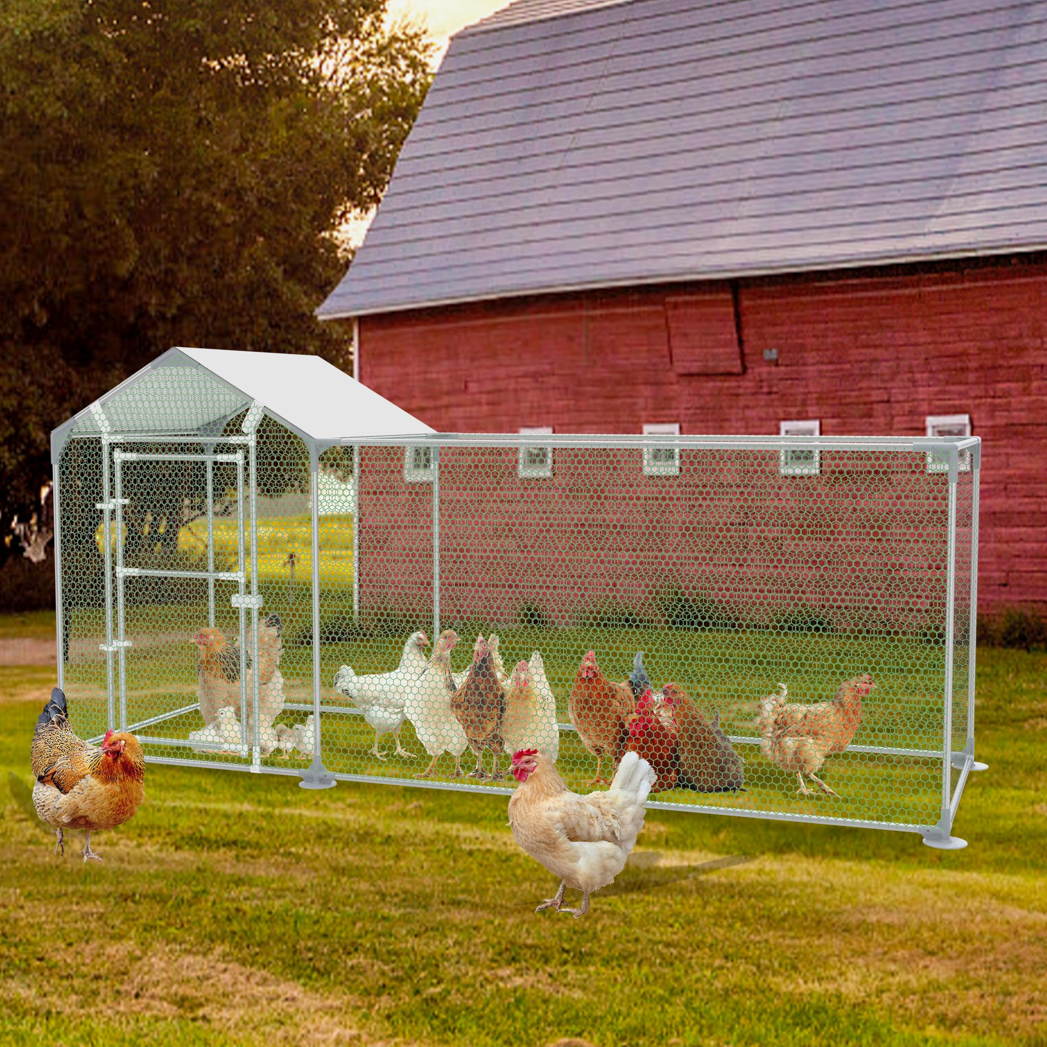 3x1m Hühnerstall, Freilaufgehege Kaninchen aus Verzinkter Stahl, Voliere Outdoor Wachtelstall mit Tür und PE Schatten Plane für Hühner Kleintiere, 3 m²