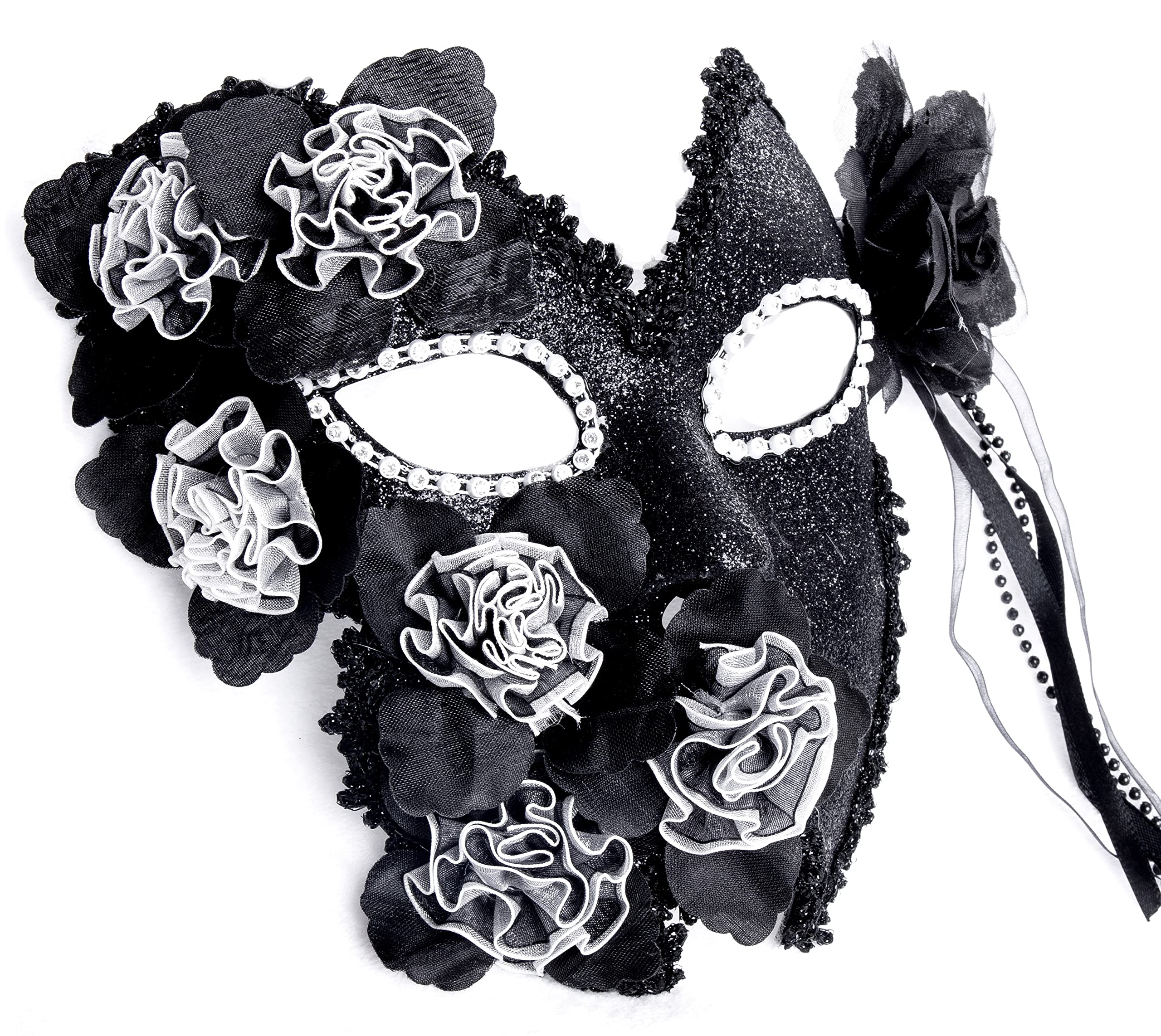 Halloweenowa maskarada maska wenecka kostium maska z piórami maska maskaradowa Halloween karnawał cosplay impreza maska na całą twarz (czarno-biała)