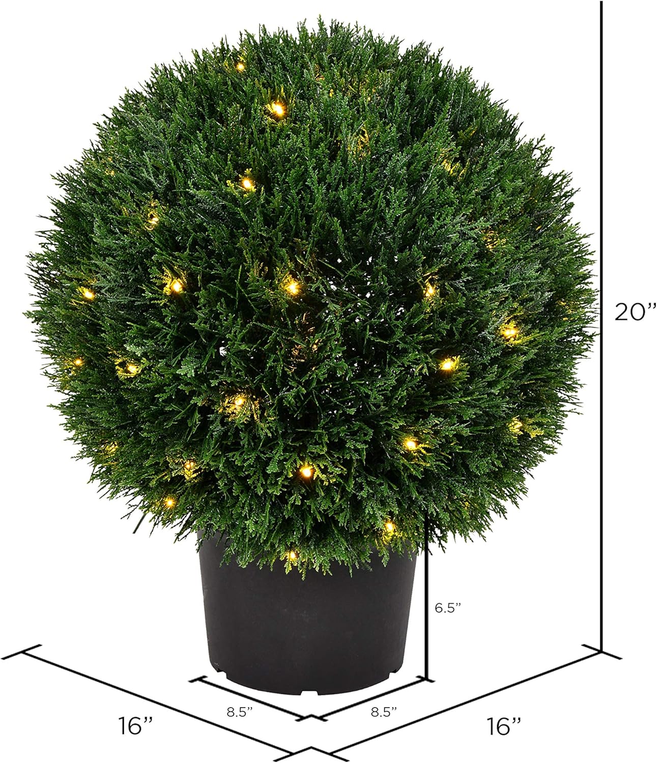 20" Green Cedar Topiary Ball with Warm White LED Lights