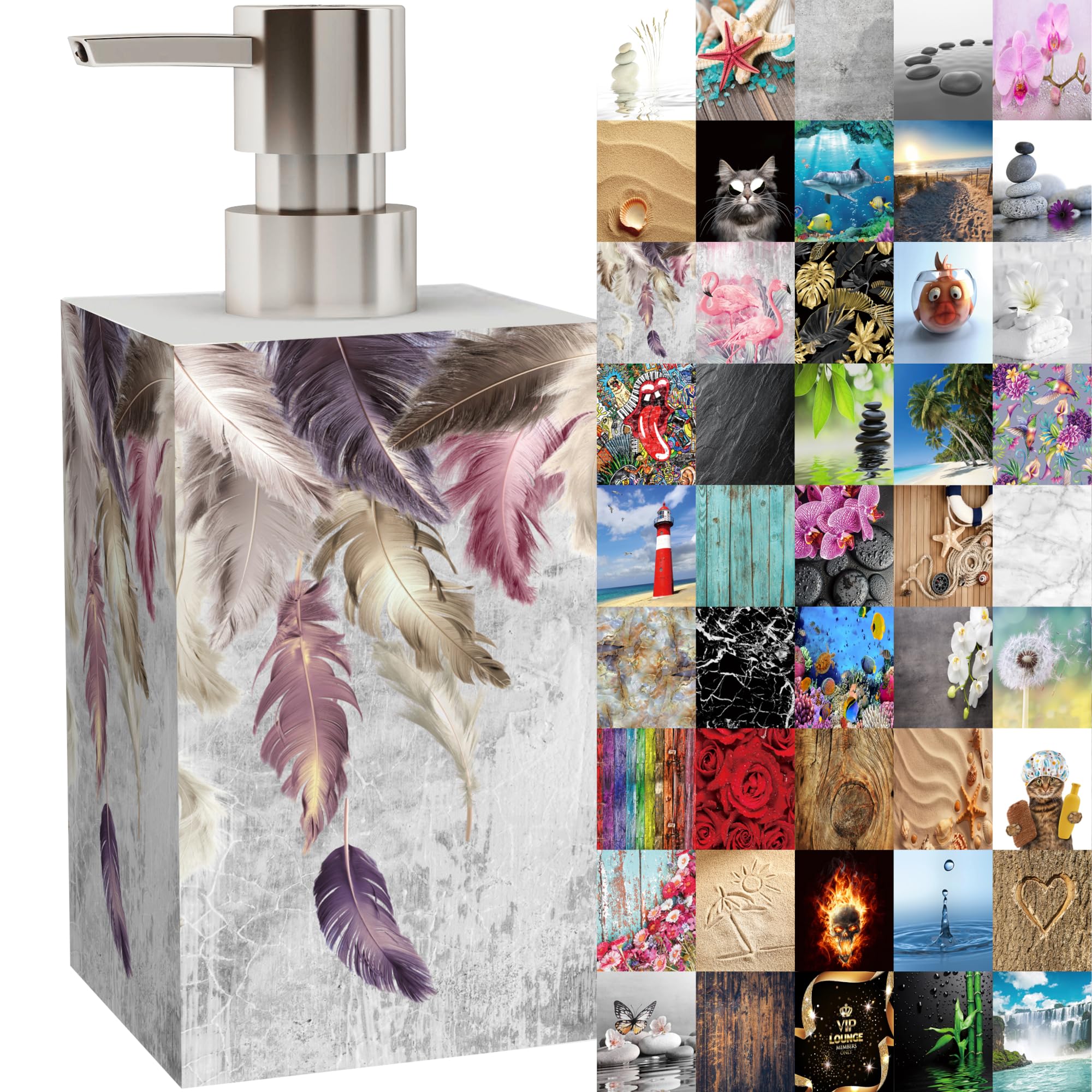 Sanilo Feathers Premium Soap Dispenser | Wide Choice Of Beautiful Lotion Dispenser | Easy To Refill | Nice Eyecatcher (Feathers)