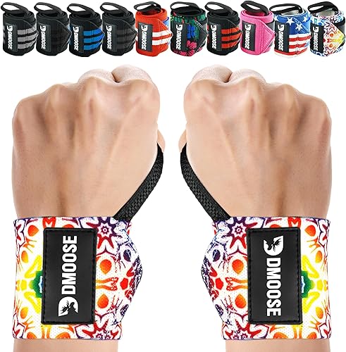 Miniatura 18 de DMoose Fitness Muñequeras para levantamiento de pesas de 18 pulgadas – Envoltura de gimnasio resistente con lazo para el pulgar para apoyo y alivio