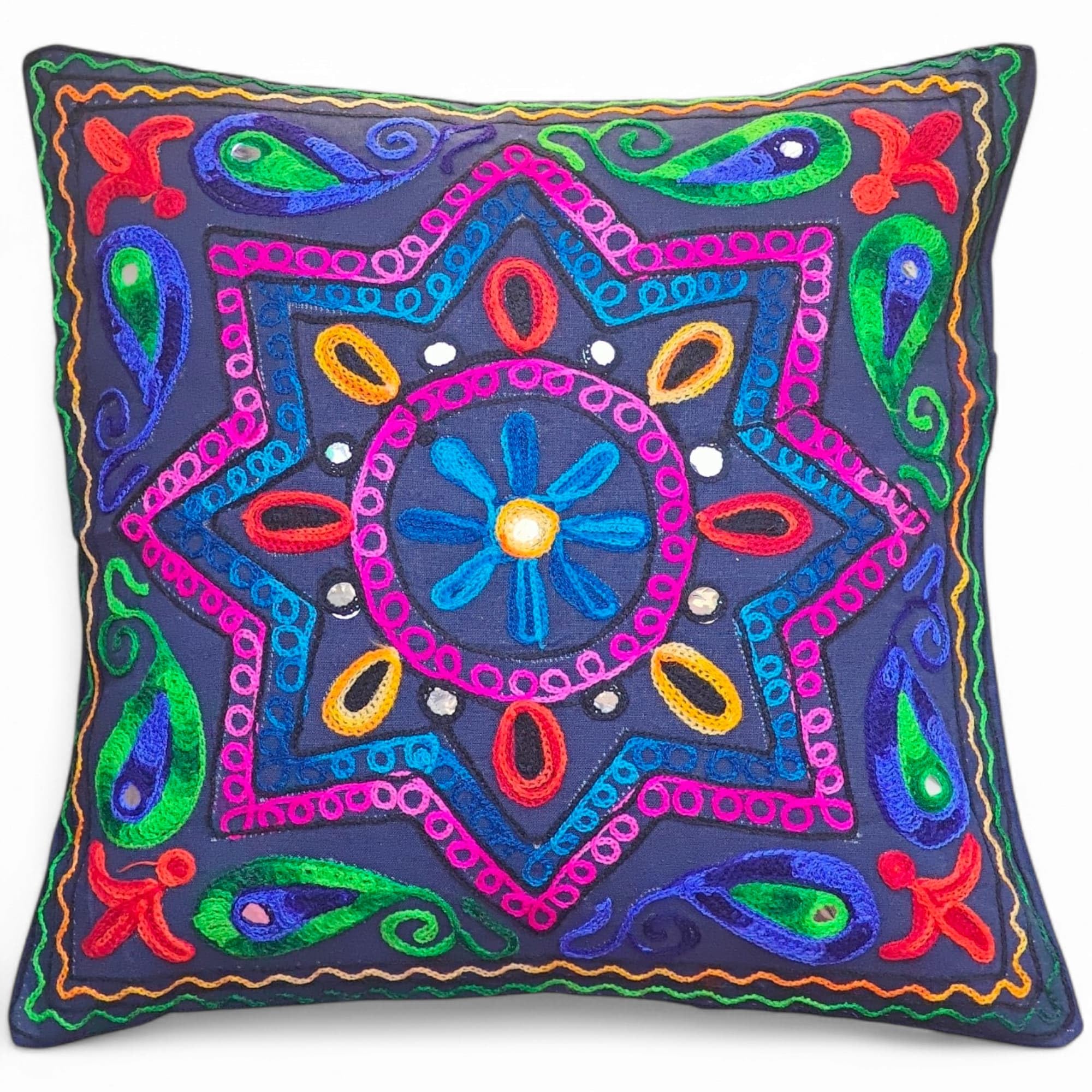 Tradizionale Jaipur Boho Gettare Ricamato Suzani Federa, Cuscino 40,6 x 40,6 cm Federa Cuscino Decorativa, Indiano Pom Pom Outdoor federe per Cuscini, Boho