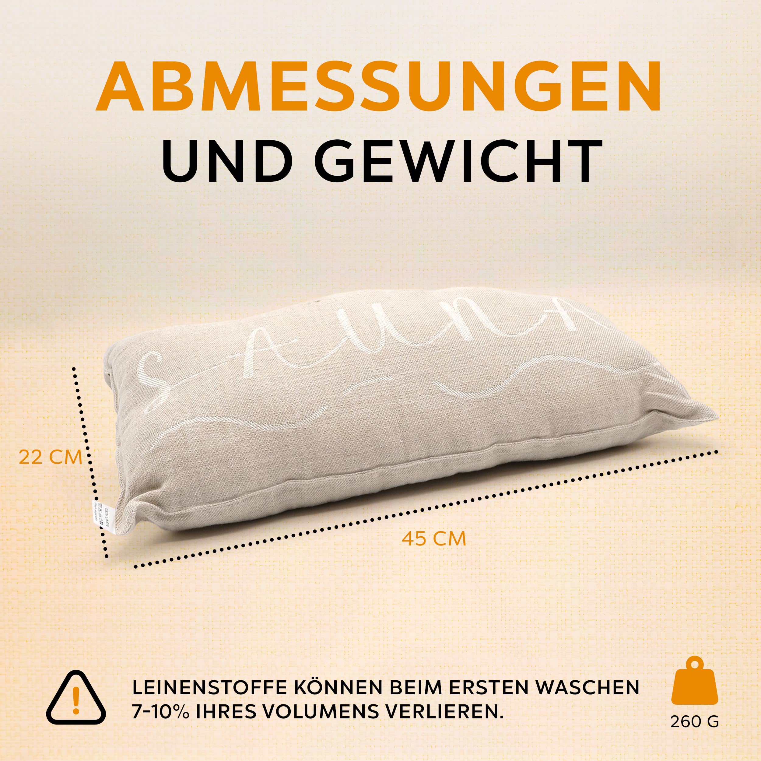 1 coussin de sauna, coussin de voyage, design : Banga, dimensions : 45 x 22 cm, 100 % lin, pour hamac, plage ou pique-nique (naturel/blanc)