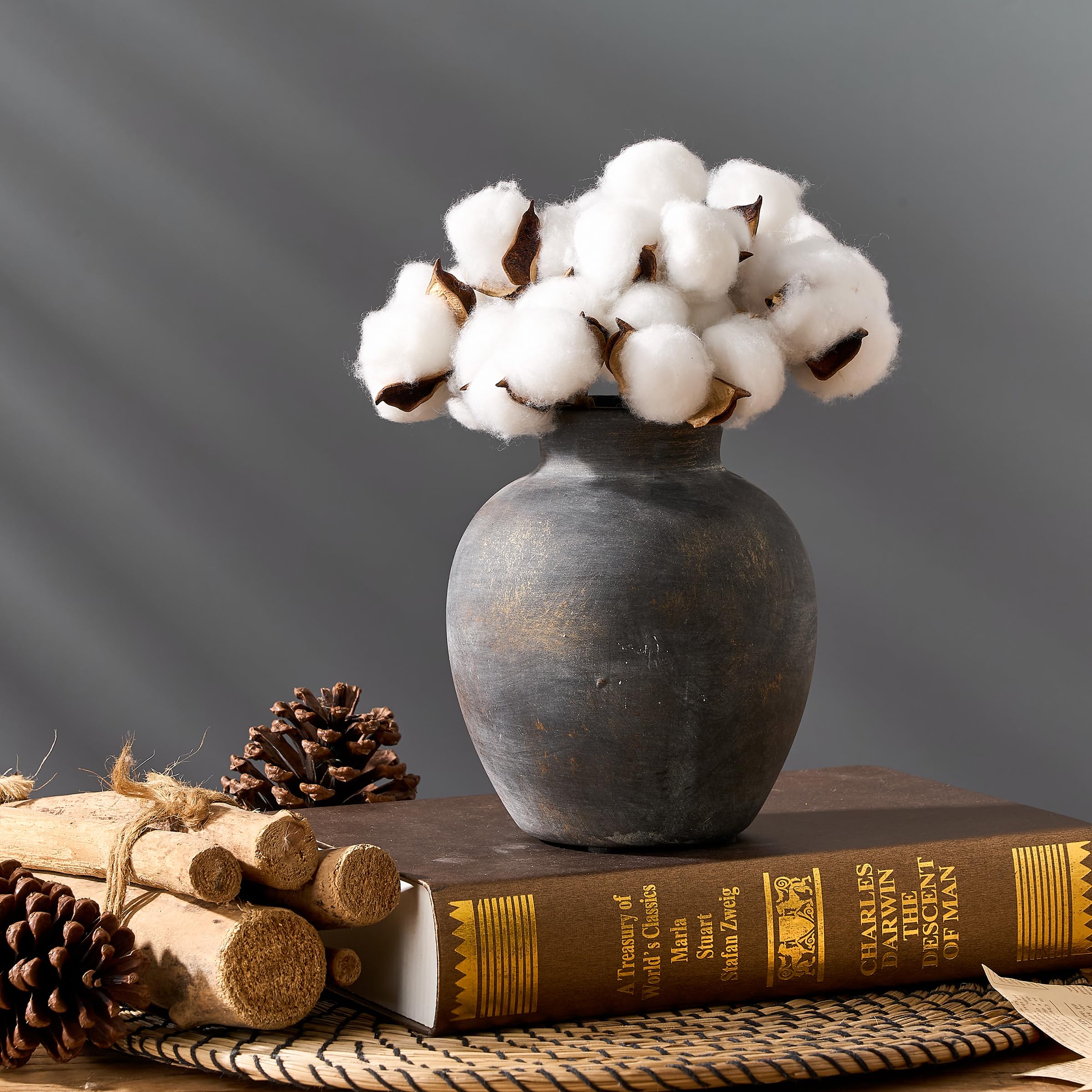 Ornamenti rustici in ceramica per vaso da fattoria, vasi beige vintage, decorazione rustica per la casa, vaso in ceramica di argilla, vasi moderni per decorazioni ideali per mensole, tavolo, libreria