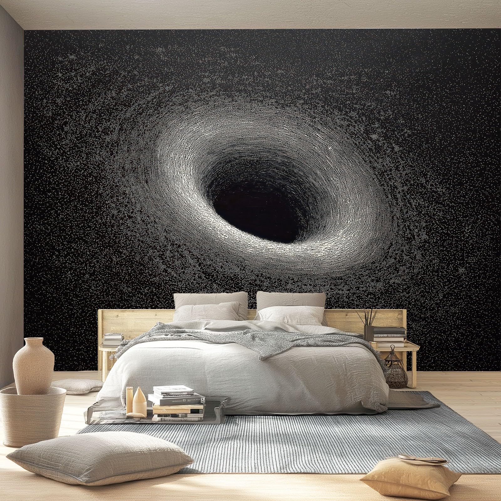 Tapeta Minimalistyczna czarna gwiaździste niebo 200 x 140 cm, plakat na ścianę fototapeta dekoracja ścienna salon sypialnia pokój dziecięcy, czarna