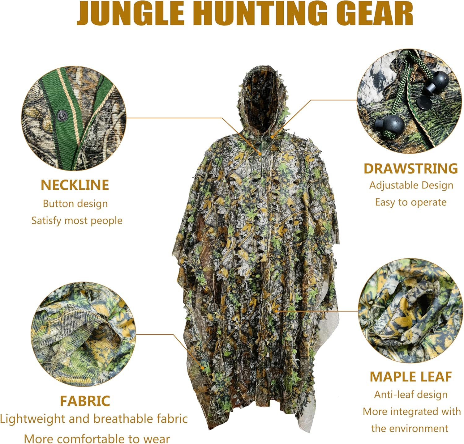 Ghillie Suit, Gilly Suits for Men, Hunting Suit, 3D Leafy Camo, Hooded Cape, Camouflage, Bird Watching, Jungle Hunting, Halloween, Camping, Theme Decoration - Image 2