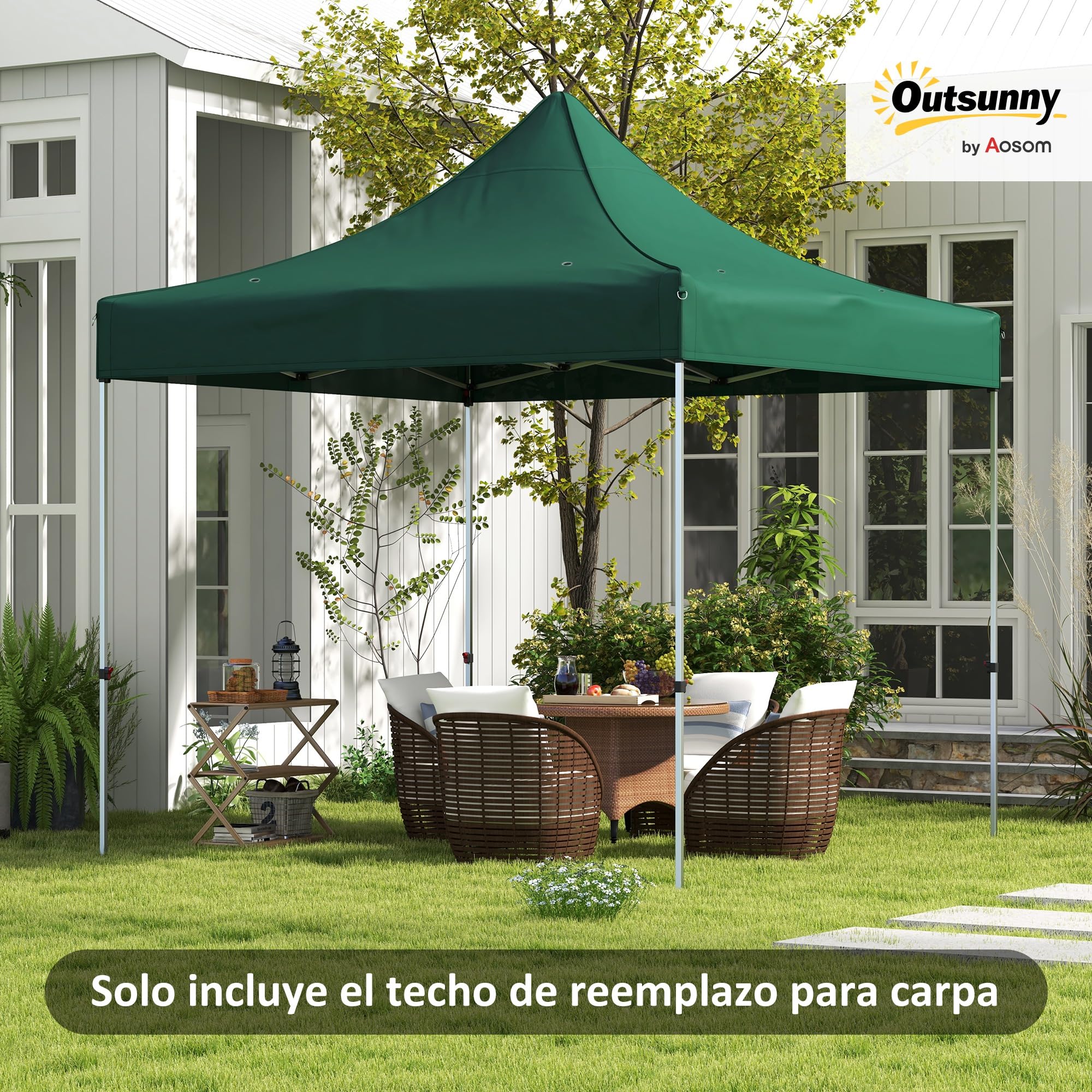 Outsunny Techo de Carpa para Celebraciones 3x3 m Techo de Repuesto para Carpa Plegable de Tela Oxford con Tejado Puntiagudo Impermeable y Anti-UV Verde Oscuro