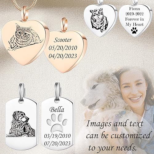 Miniatura 5 de Fanery Sue Collar de ceniza personalizado para perro, foto y texto personalizado para mascotas/perro urna collar (corazón de oro rosa), Cobre, No es