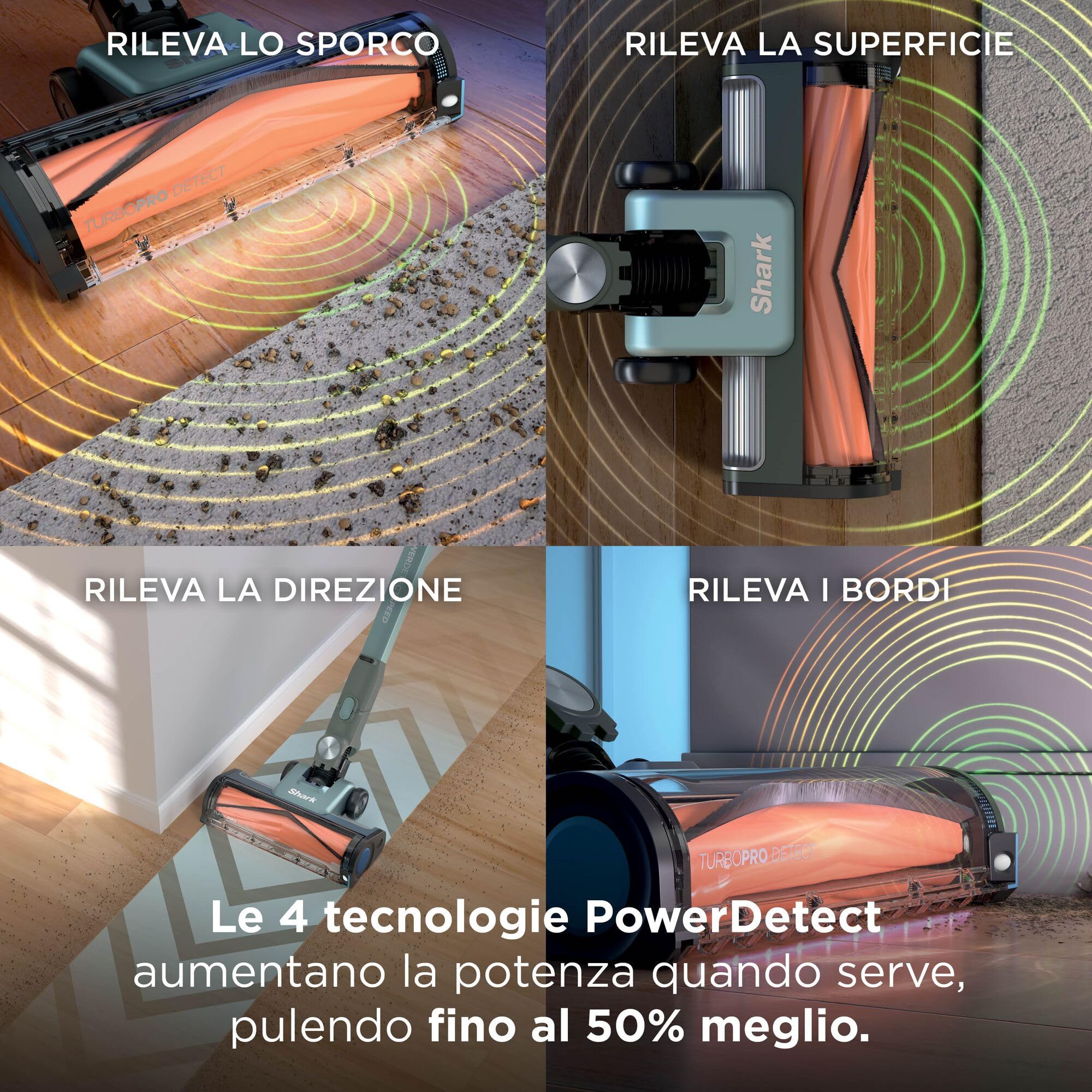 Shark Detect Speed Clean & Empty Pet Pro Aspirapolvere senza fili, Reverse Clean, autonomia fino a 60 minuti, base autosvuotante, accessorio per animali domestici, Colore Verde Salvia IA3243EUT