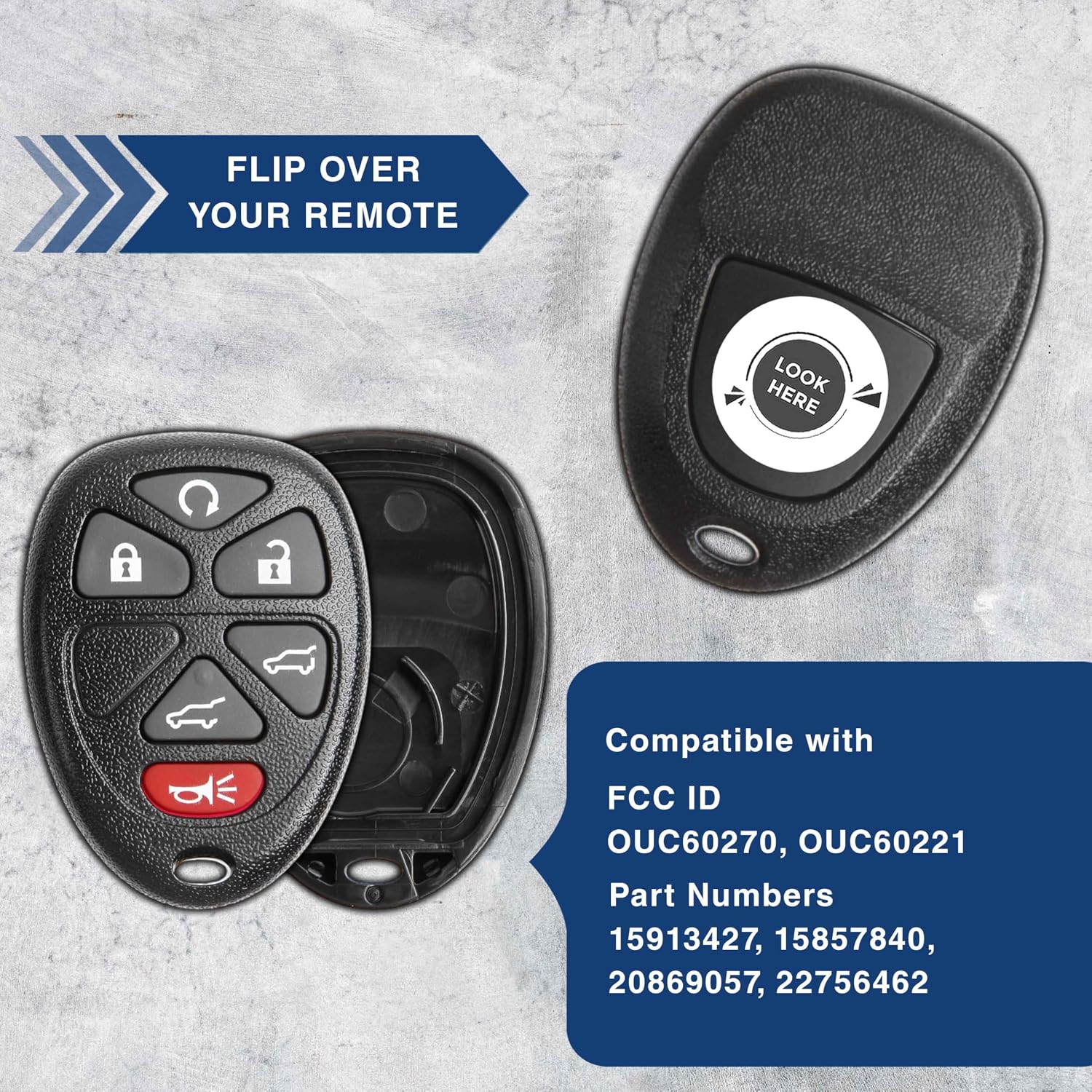 2 KeylessOption Replacement 6 Button Keyless Entry Remote Key Fob Shell Case and Button Pad -Black