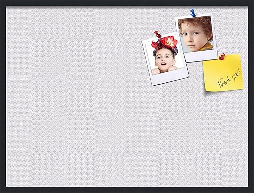 PinPix Tablero de anuncios de corcho de 40 x 30 pulgadas. Este tablero decorativo enmarcado viene con diseño de círculos blancos y un marco negro