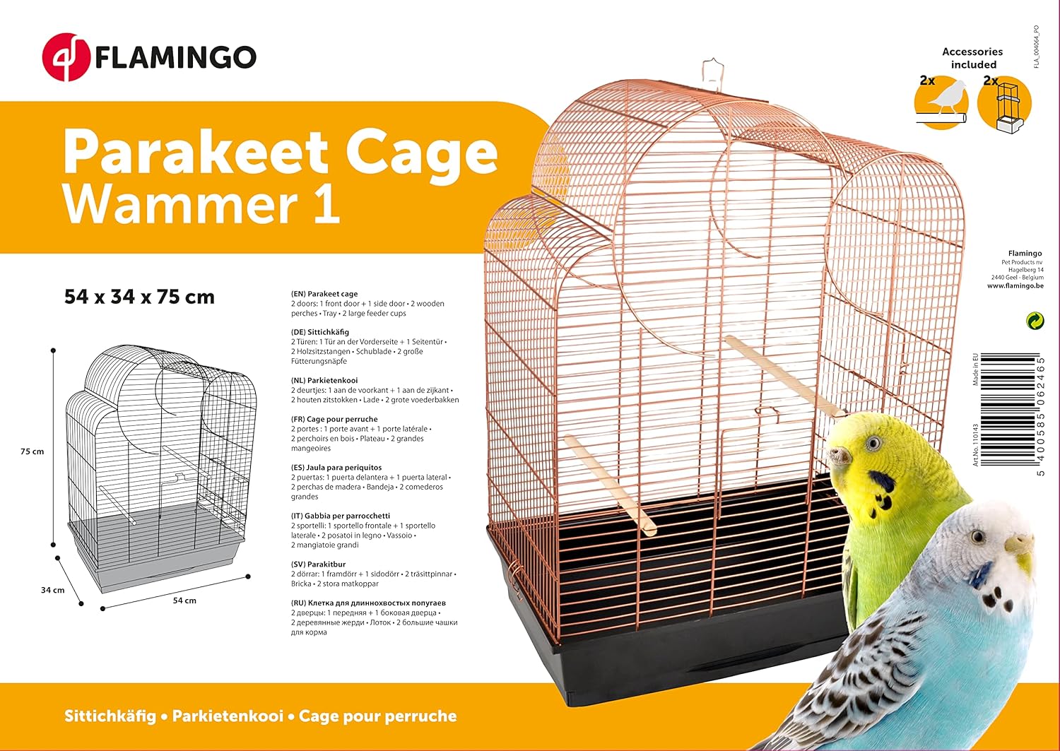 Flamingo Wammer 1 110143 Parakeet Cage Copper 54 x 34 x 75 cm