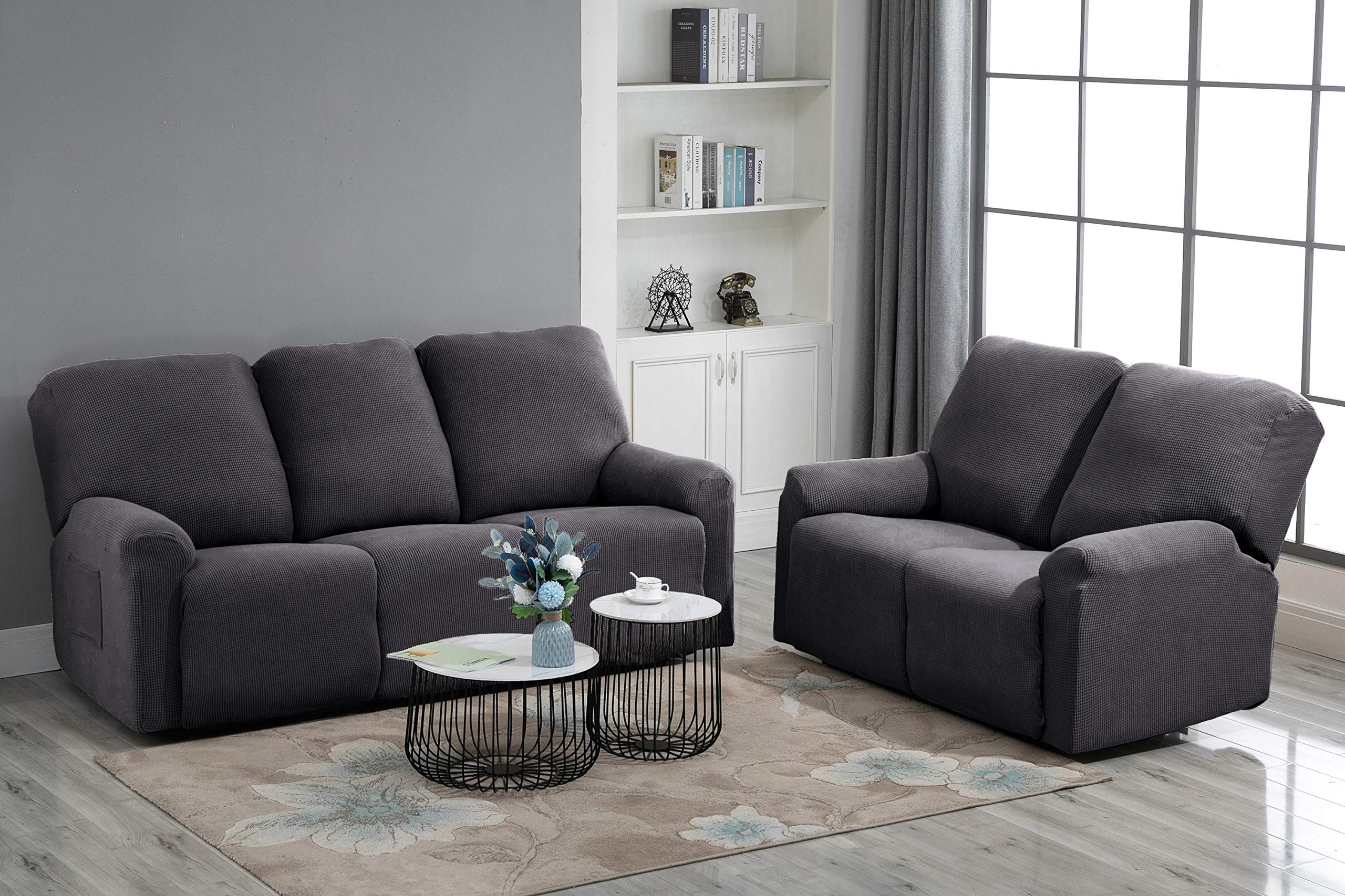 TIANSHU 3 Posti Fodera per Poltrona Reclinabile, Fodera per Poltrona Reclinabile Jacquard, Fodera per Divano Reclinabile Elasticizzata (Poltrona Reclinabile, Grigio)