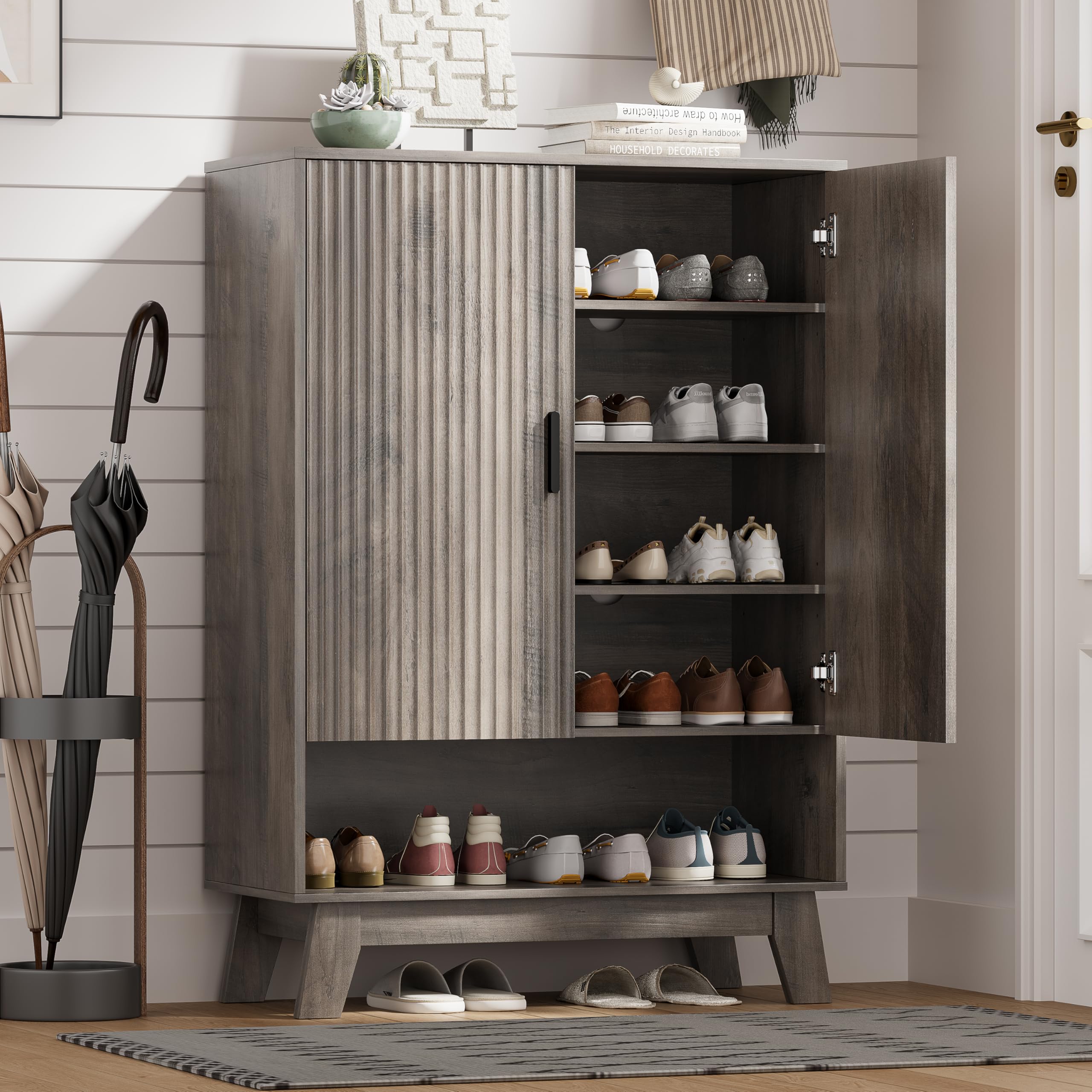 HUANLEGO Shoe Cabinet Storage for Entryway with Doors, Grey