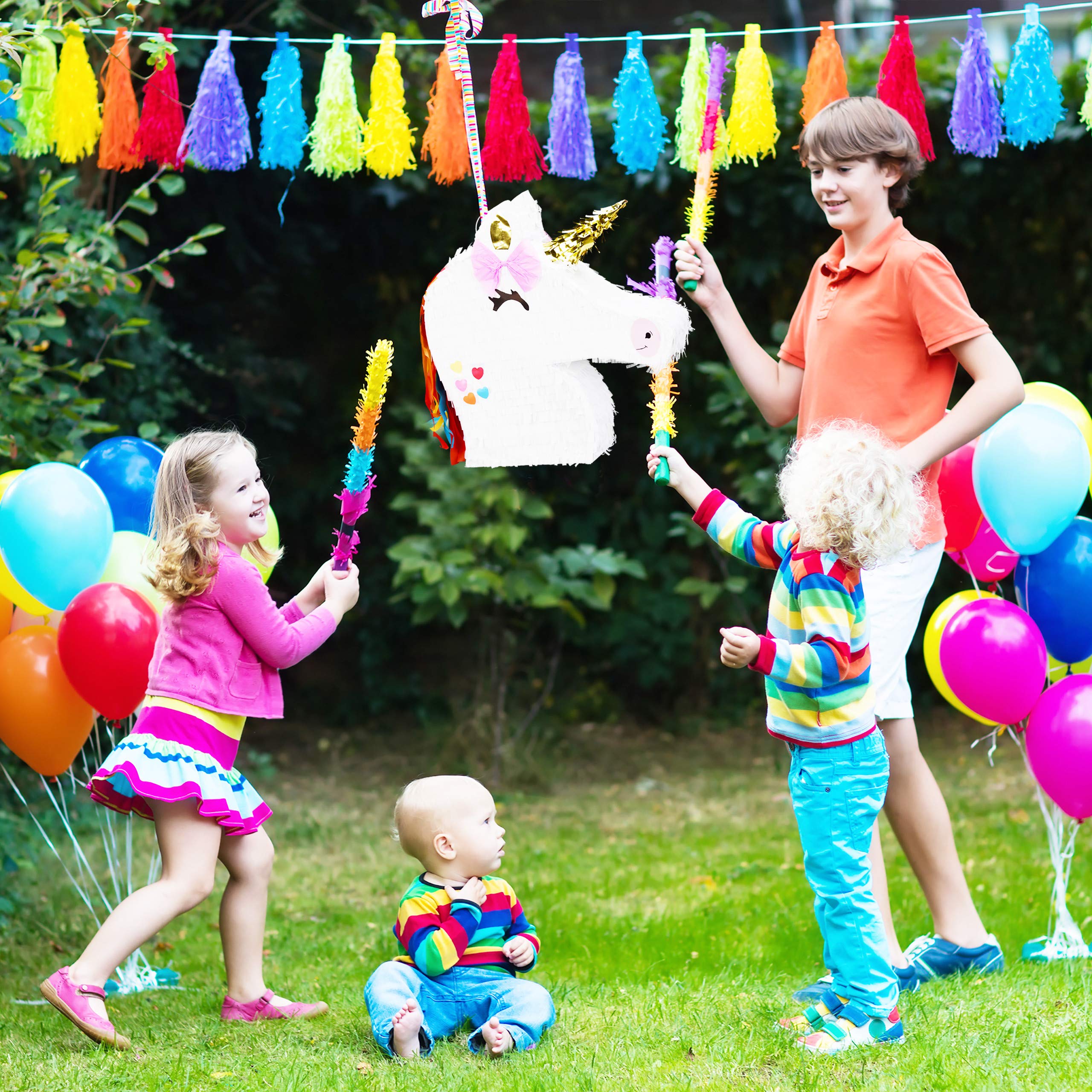 Relaxdays Pinata en forma de unicornio, lote 3, colgante para niños, relleno, cumpleaños, juegos, decoración, blanco