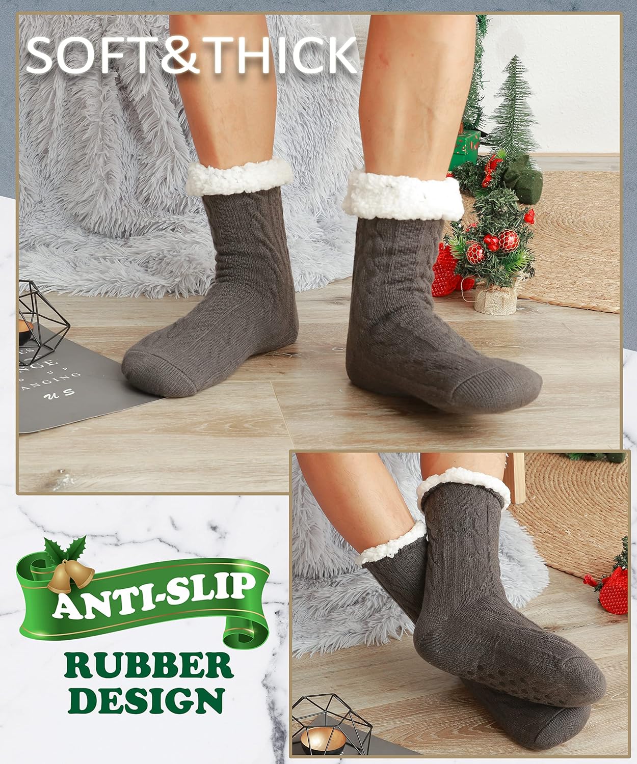 EBMORE Mens Slipper Fuzzy Socks Winter Cozy Fluffy Cabin Warm Fleece Soft Comfy Thick Non Slip Home Socks - Image 6