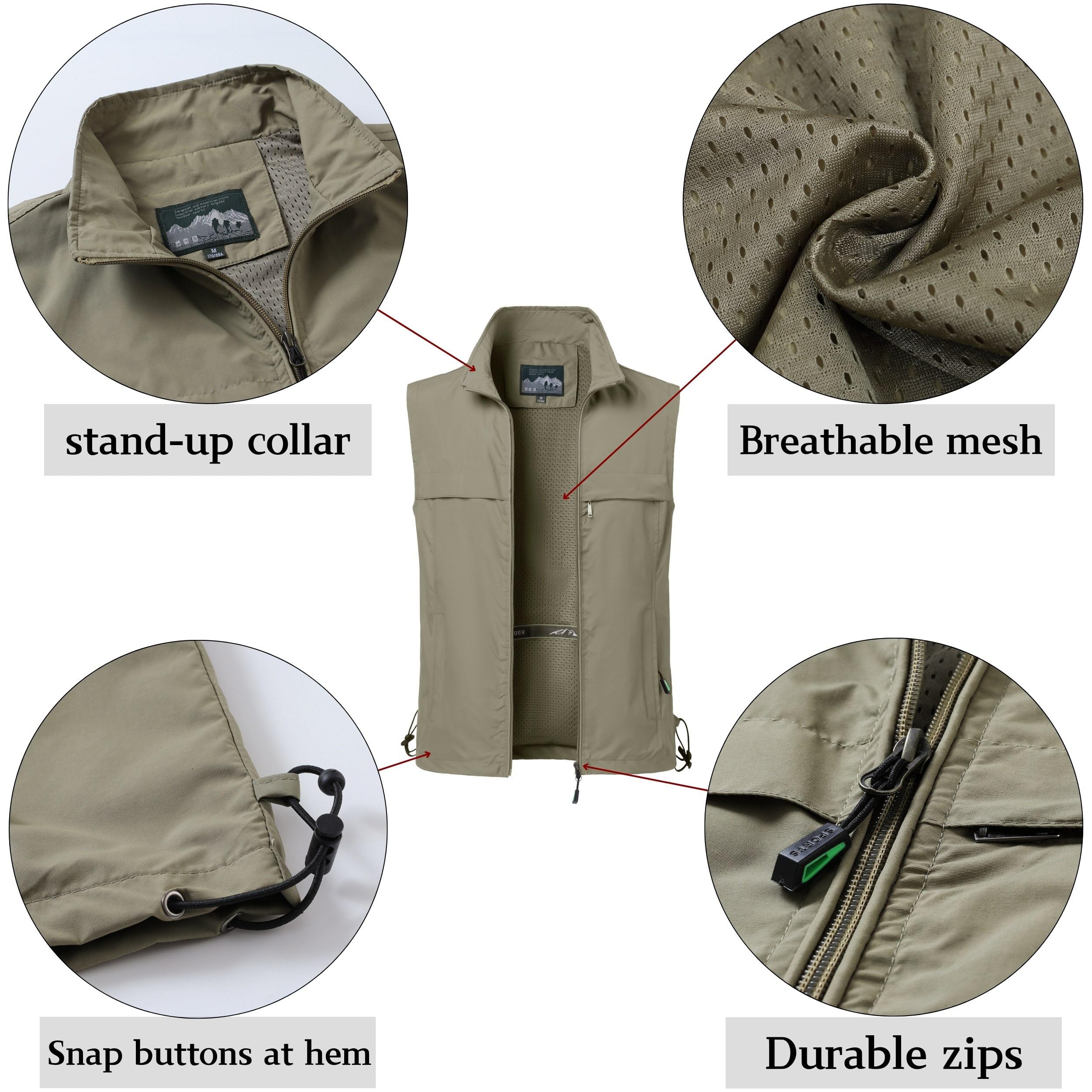 Gilets de Pêche Pour Hommes Gilets Multi Poches Gilets sans Manches Gilets à Séchage Rapide Photographie Camping et Chasse Randonnée Gilet Sans Manches