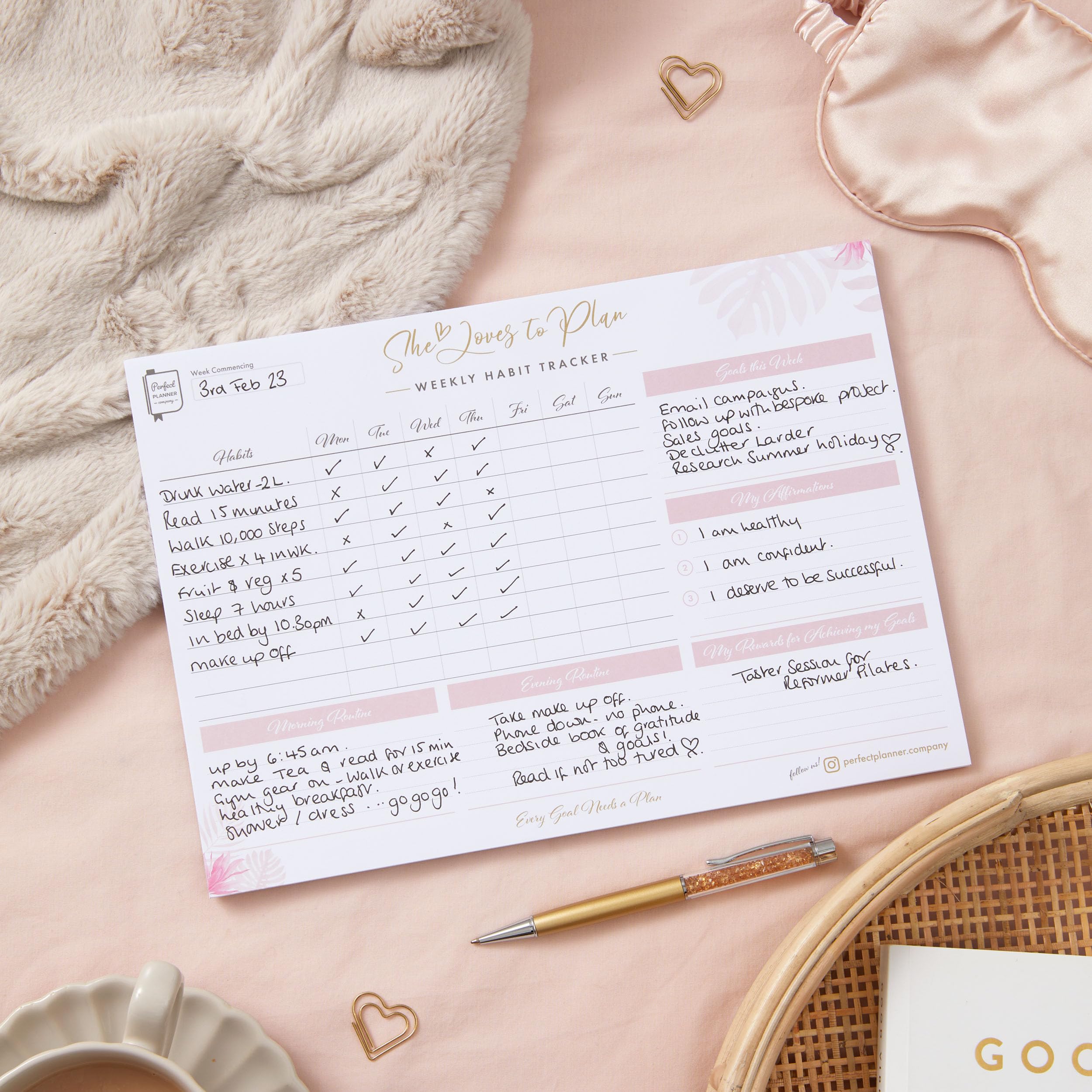 Perfect Planner Company Habit Tracker - niedatowany tygodniowy planer dobrego samopoczucia i produktywności, notatnik do codziennego treningu fitness, dziennik szczęśliwego życia dla kobiet, studentów, pielęgniarek, rodziny, nastolatków
