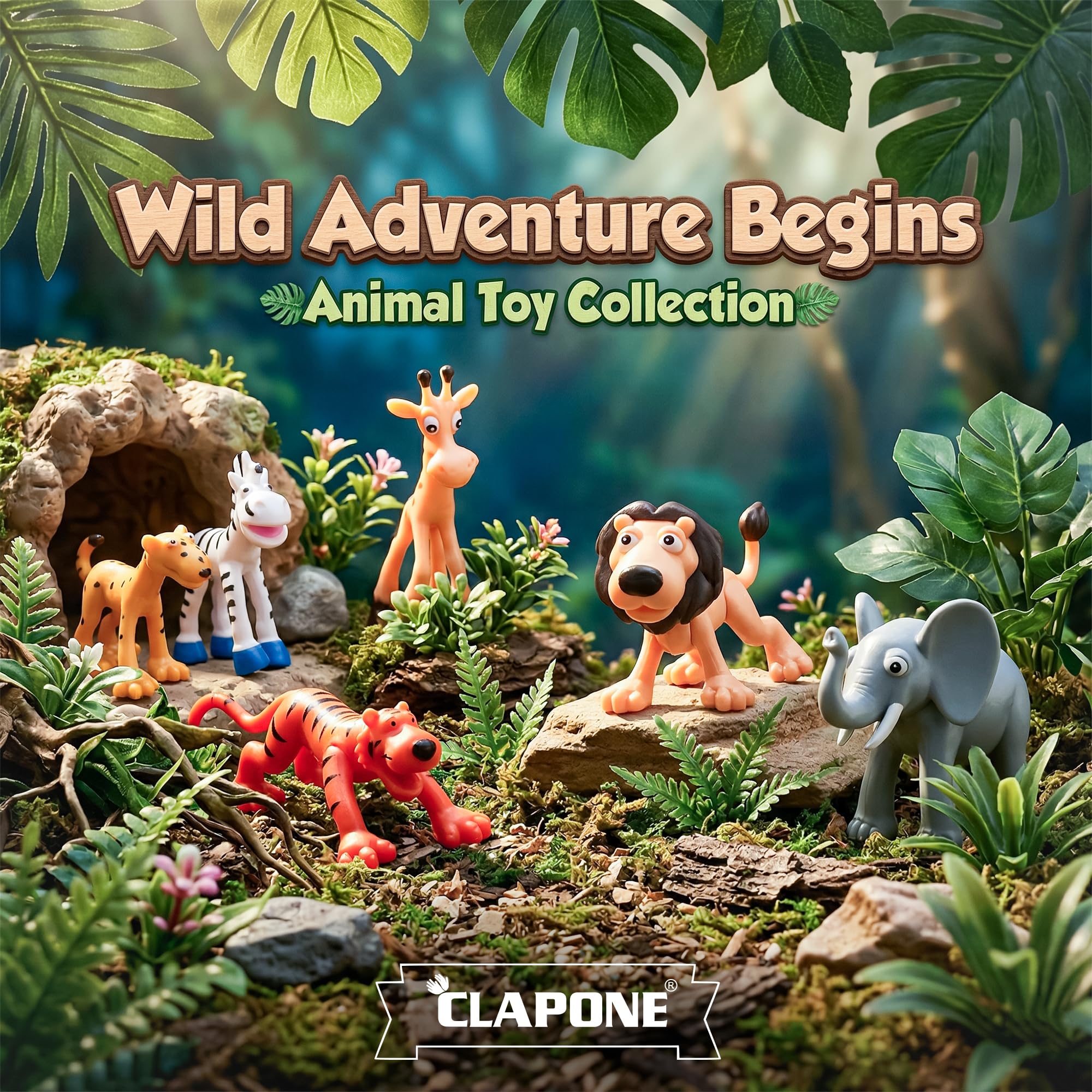 CLAPONE Mini Jungle Toys Set Animals Figure,53 Piece Animal Figurines Mini Animals Safari Animals Figures Zoo Animals Toy Toddler Toys Safari Realistic -Multicolor (Multicolour, 6PCS Animal) 1
