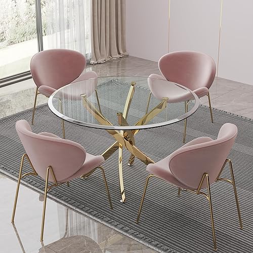 Miniatura 6 de Mesa de comedor redonda de 36 pulgadas para 4, mesas de cocina y comedor de cristal, moderna mesa de comedor circular con mesa de vidrio templado de