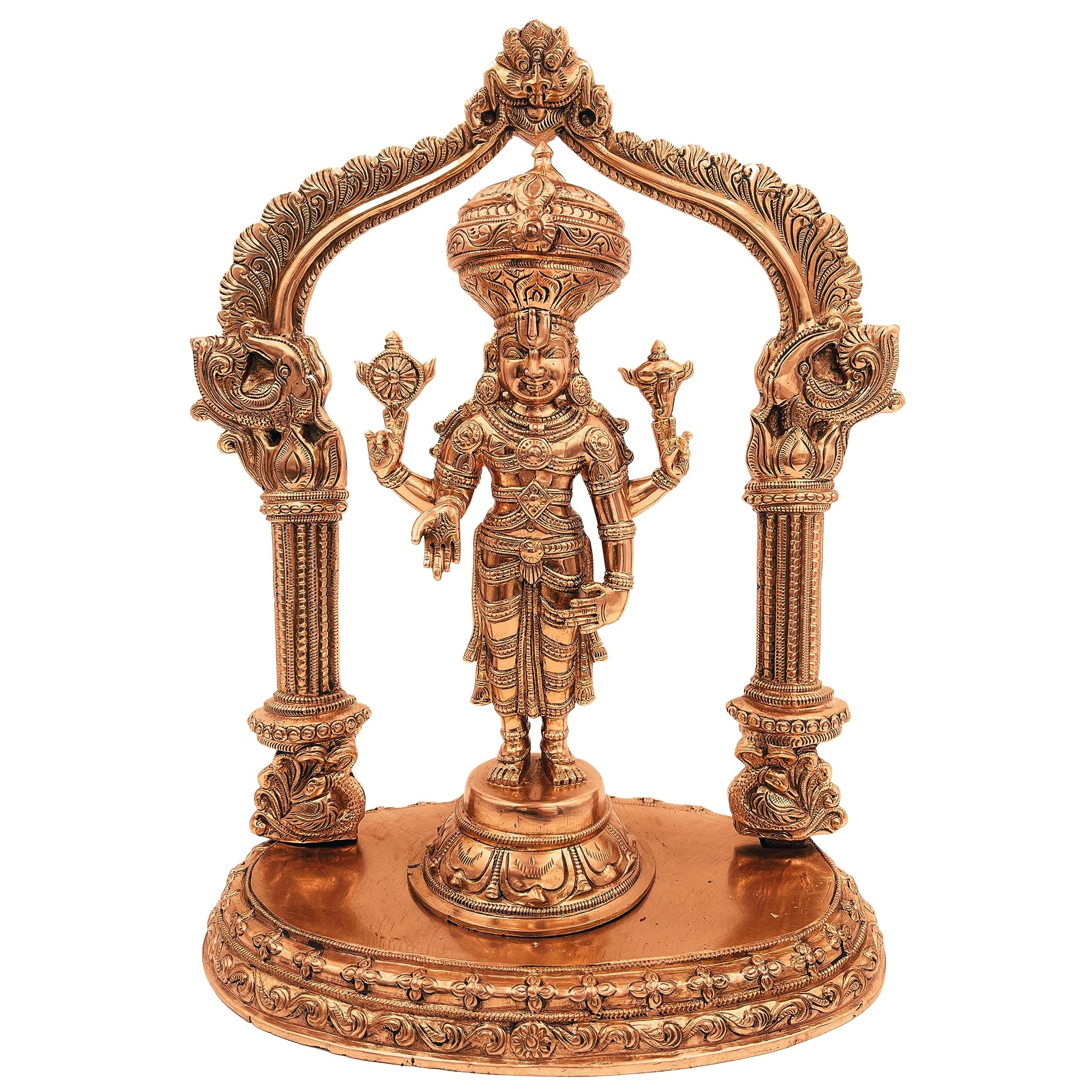 Bhunes Bronze Venkateswara Idol with Prabhavali and Peetam, Lord Srinivasa Balaji, Tirupati Timmappa Silai, Govinda Statue, Perumal Sculpture,Gold, 13.5 Inch, 1 Piece