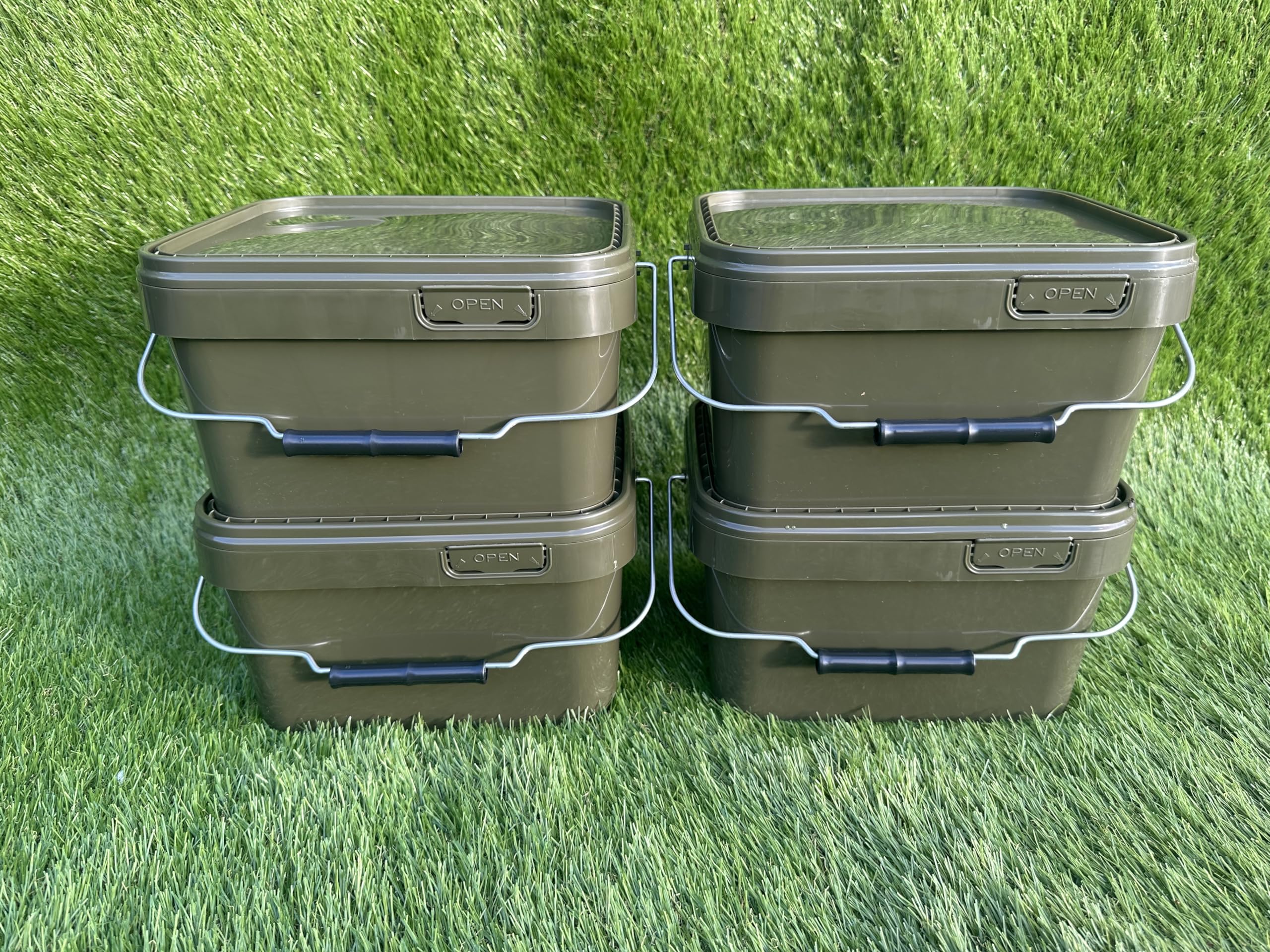 Lidsters Fishing Square Bucket 5L 10L 17L Litre Carp Fishing Bait Buckets (4 x 5L Buckets)