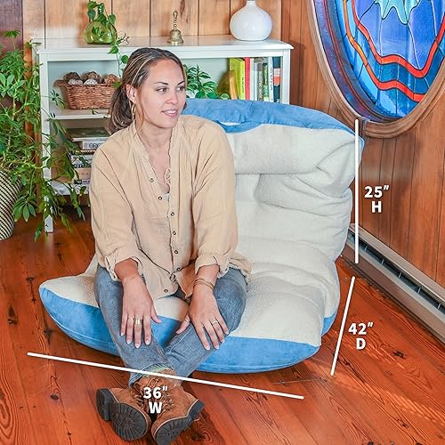 Miniatura 3 de Big Joe Roma - Puf, sherpa de avena y gamuza vegana azul polvoriento, poliéster suave, 3 pies