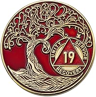 Vista 274 de Medallón AA de 5 años – Árbol de la Vida trenzado chapado en oro AA Chip de recuperación – morado