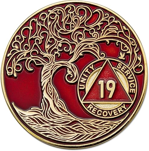 Miniatura 9 de Medallón AA de 13 años, chip de recuperación AA chapado en oro, árbol de la vida, rojo