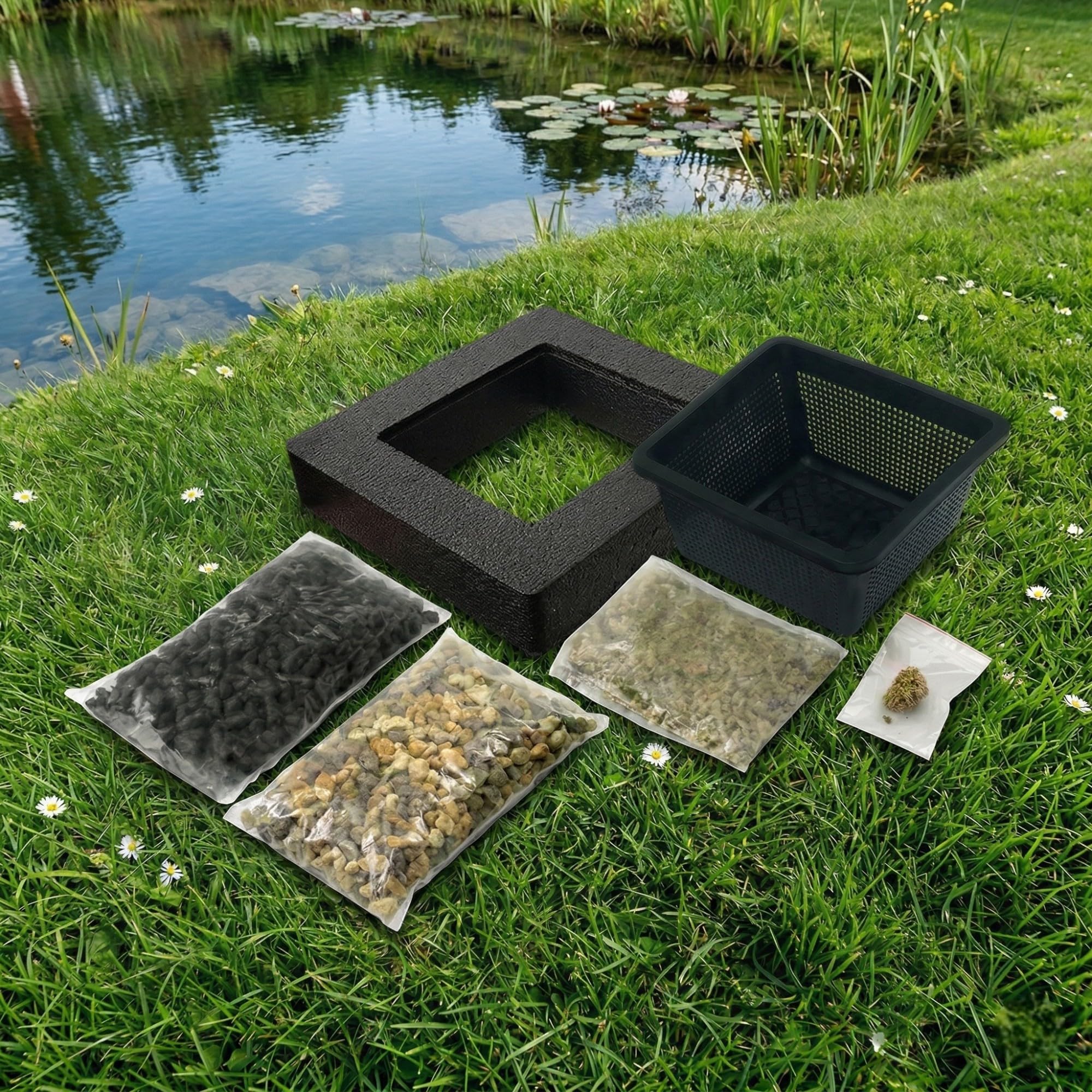 Vdveldecom - Schwimmende Pflanzinsel Teich 25x25cm - Pflanzring Komplett  Set mit Pflanzkorb, Substrat, Dnger & Kies - Teichpflanzen Wasserpflanzen  Gartenteich Zubehr - fr Seerosen & Sumpfpflanzen : Amazon.de: Garten