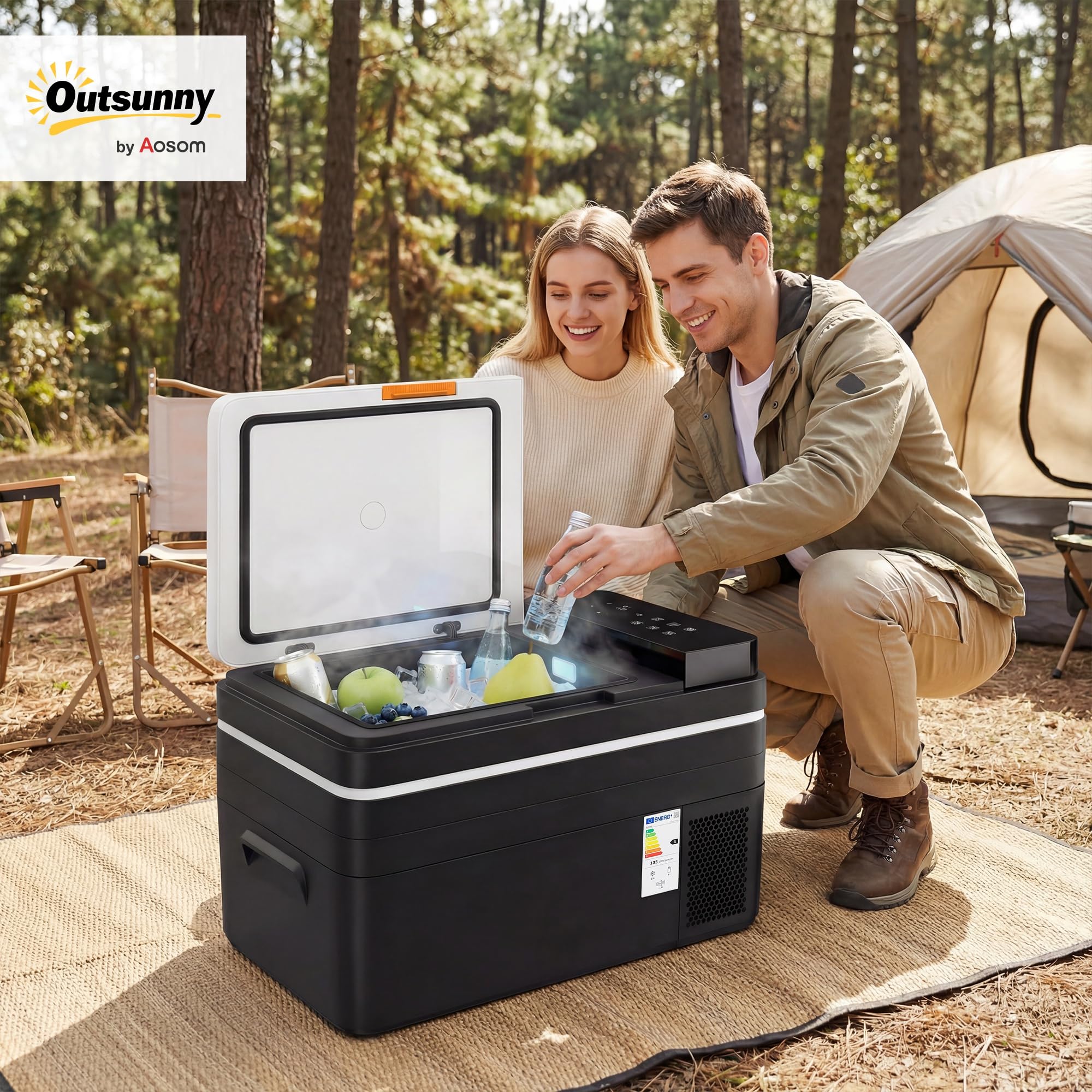 Outsunny Frigorifero Portatile per Auto 30L con Compressore, Frigo Portatile Elettrico Anti-Shock, APP Bluetooth, 12/24V DC e 100-240V AC, -20°C a 20°C, per Campeggio Camion Barca Camper, Nero