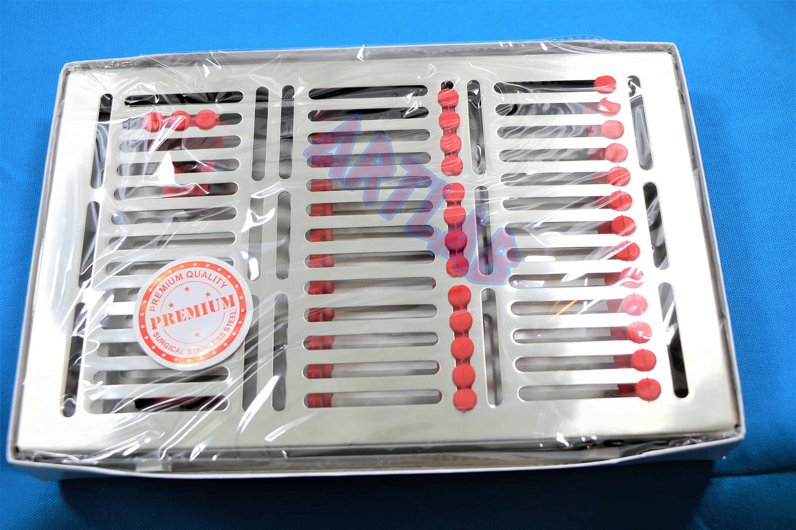 German Sterilization Cassette Rack Box Tray with Buttons for 20 Instruments 11 Inch L X 7 Inch W RED STERILIZABLE AUTOCLAVABLE CYNAMED