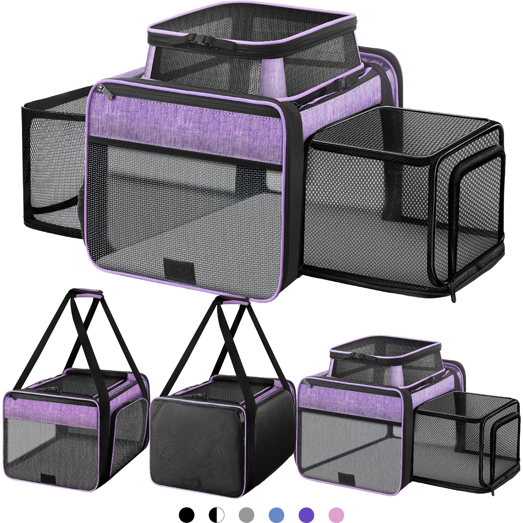 Photo 1 of Top and 2 Sides Expandable Cat Carrier 18x11x11, TSA Airline Approved Dog Carriers for Small Dogs, Soft-Sided Pet Carrier with Self-Locking Zippers for Kitten,Rabbit, Puppy, Guinea Pig Purple