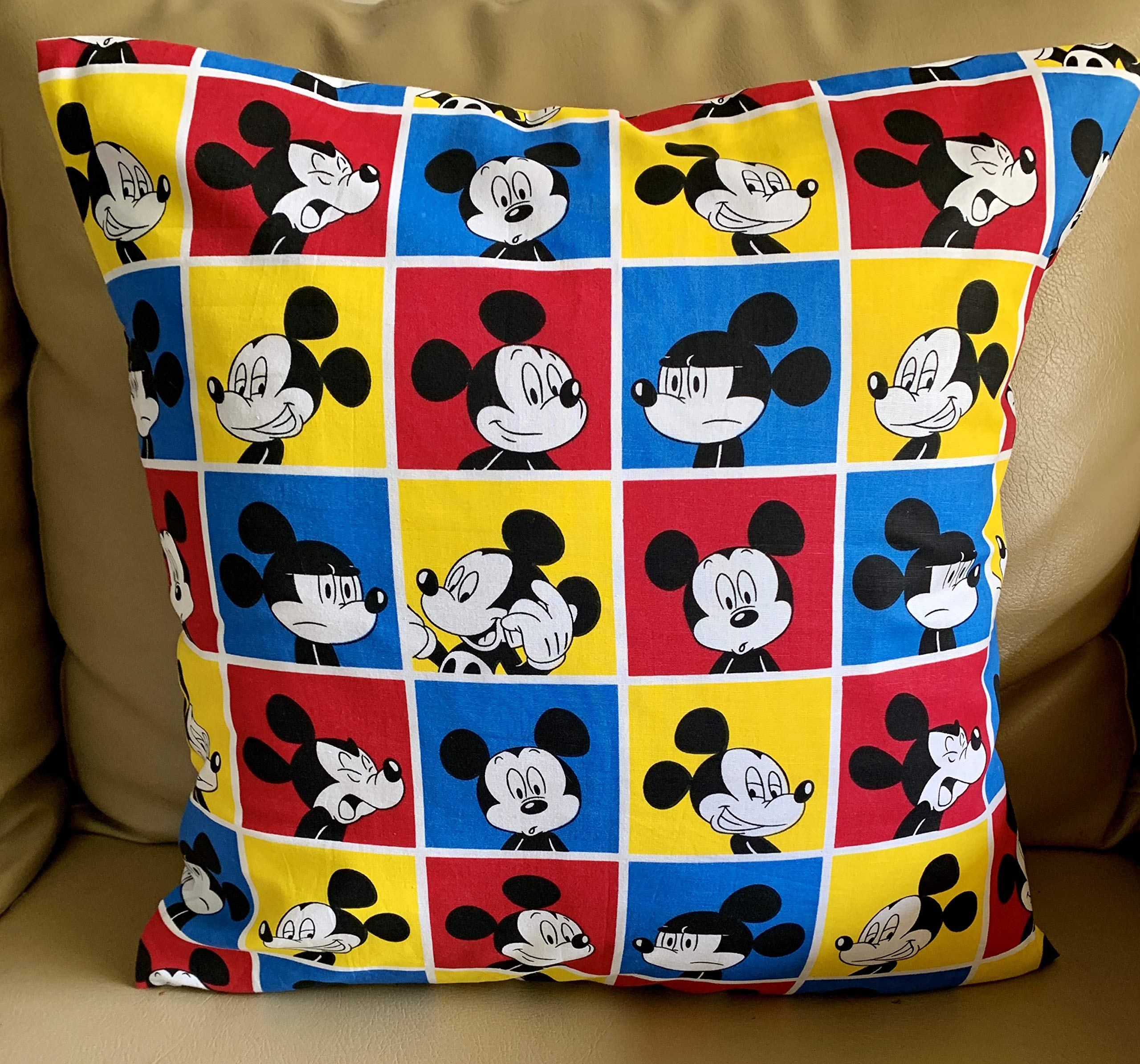 Pilovilo Kids Cushion Covers Mickey Mouse Print Red Yellow Set of 2 Size 16"x16" (Mickey Mouse Red Yellow, Pack of 2)