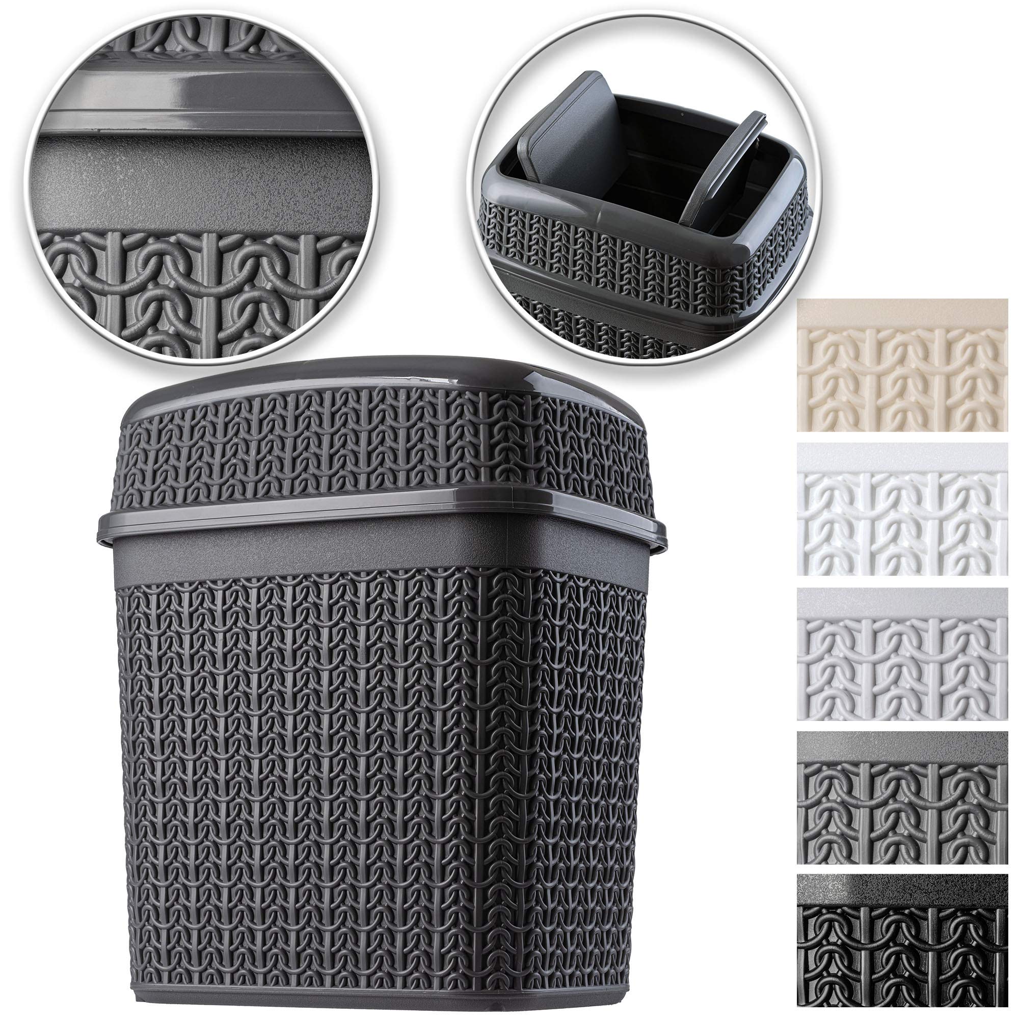 KADAX Secchio cosmetico fatto di plastica, bidone dei rifiuti con coperchio altalena, contenitore per rifiuti, bidone della spazzatura per bagno, cucina, (5L, antracite